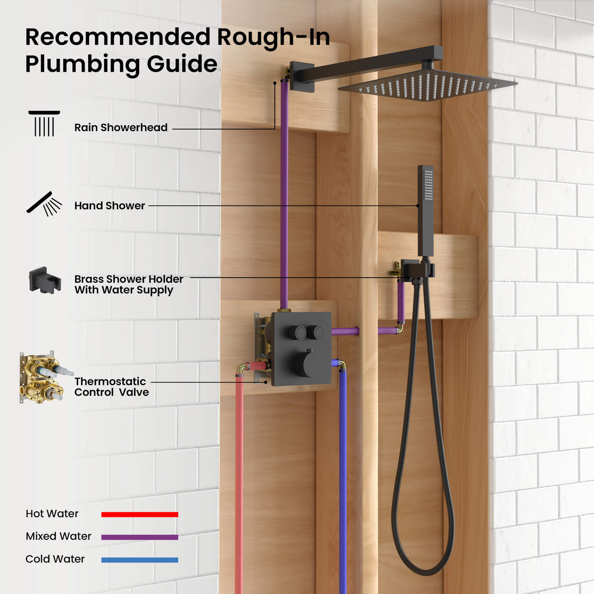Cube 2-Function Thermostatic Complete Shower Faucet Set - KSF4024