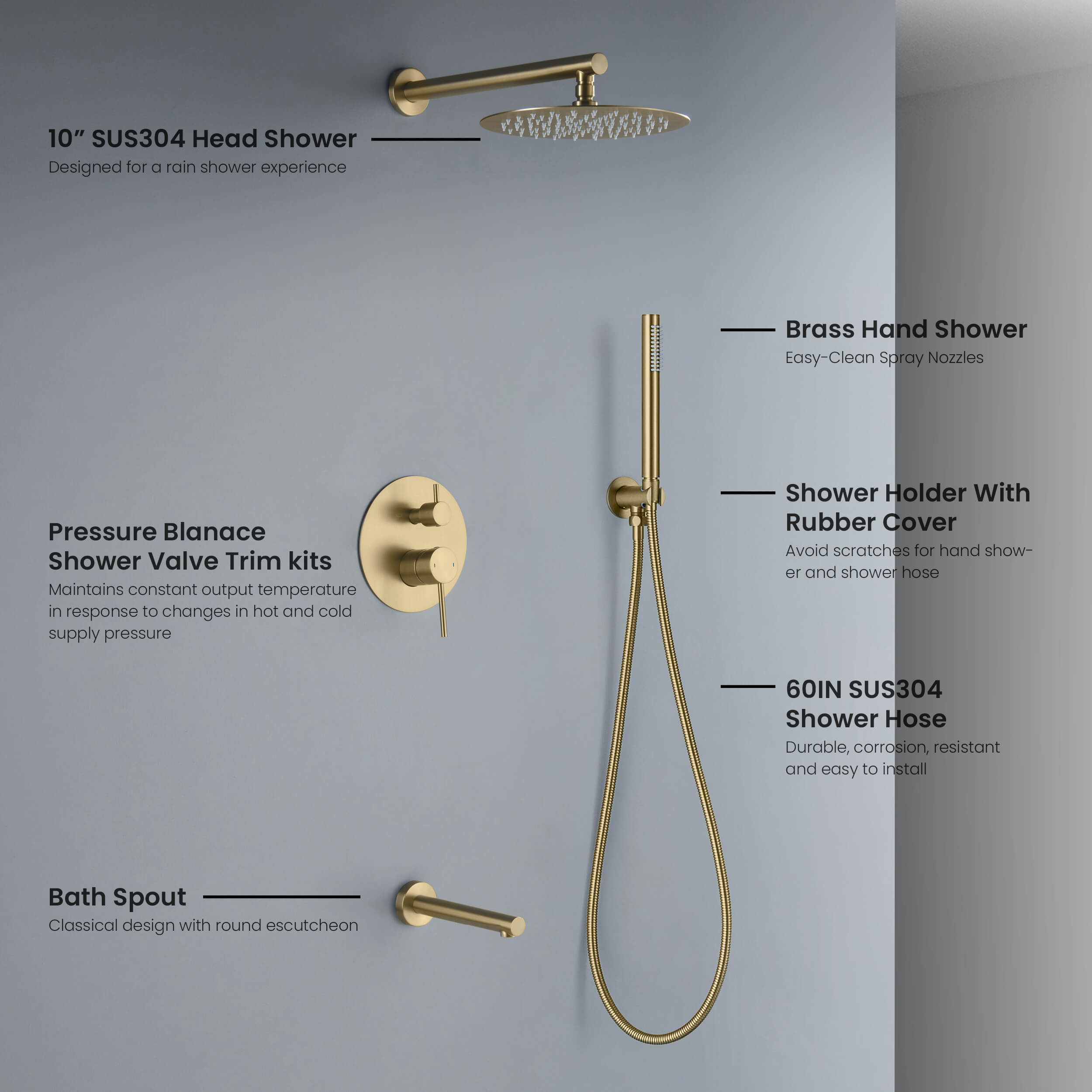 Circular Pressure Balanced 3-Function Shower System with Rough-In Valve KSF404