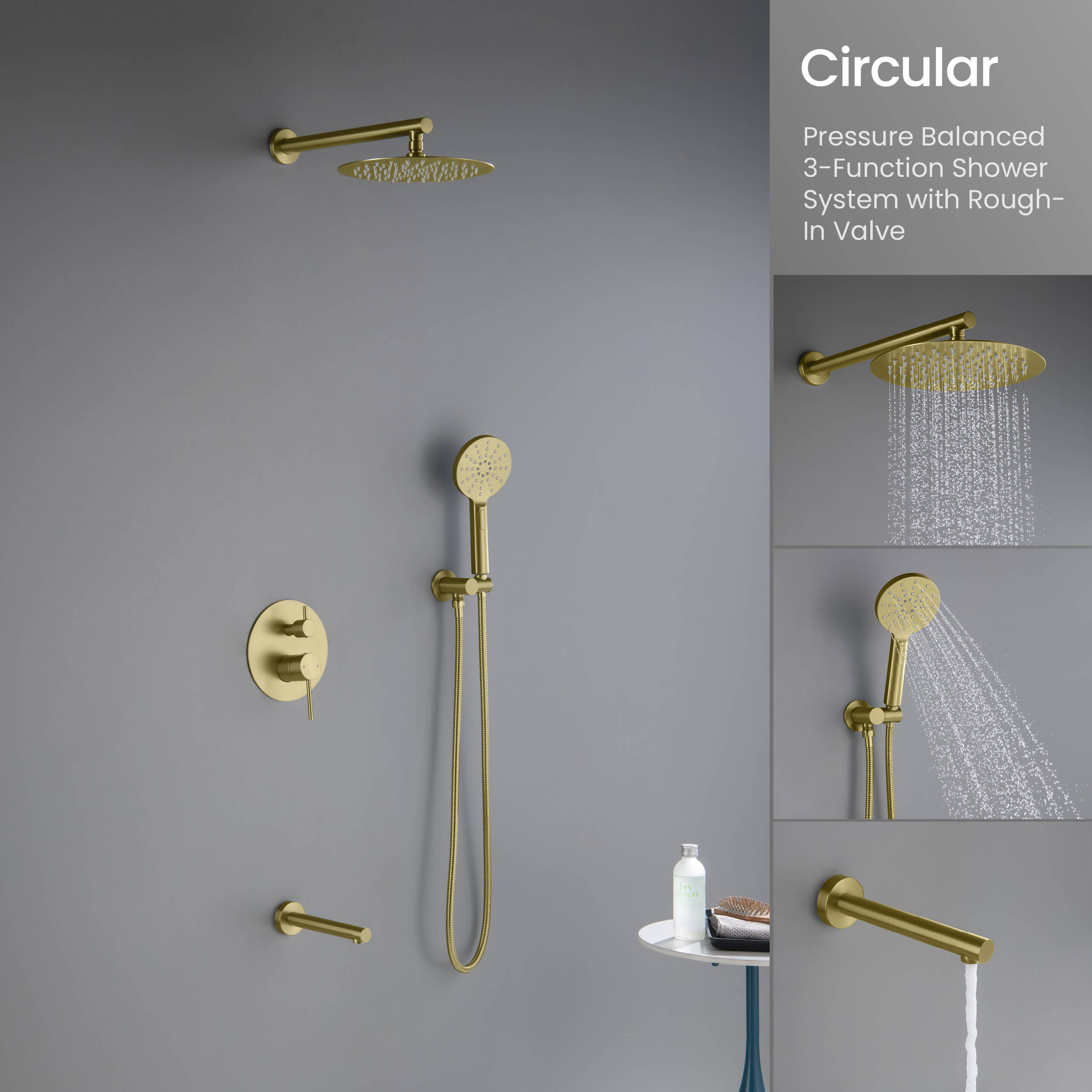 Circular Pressure Balanced 3-Function Shower System with Rough-In Valve KSF404