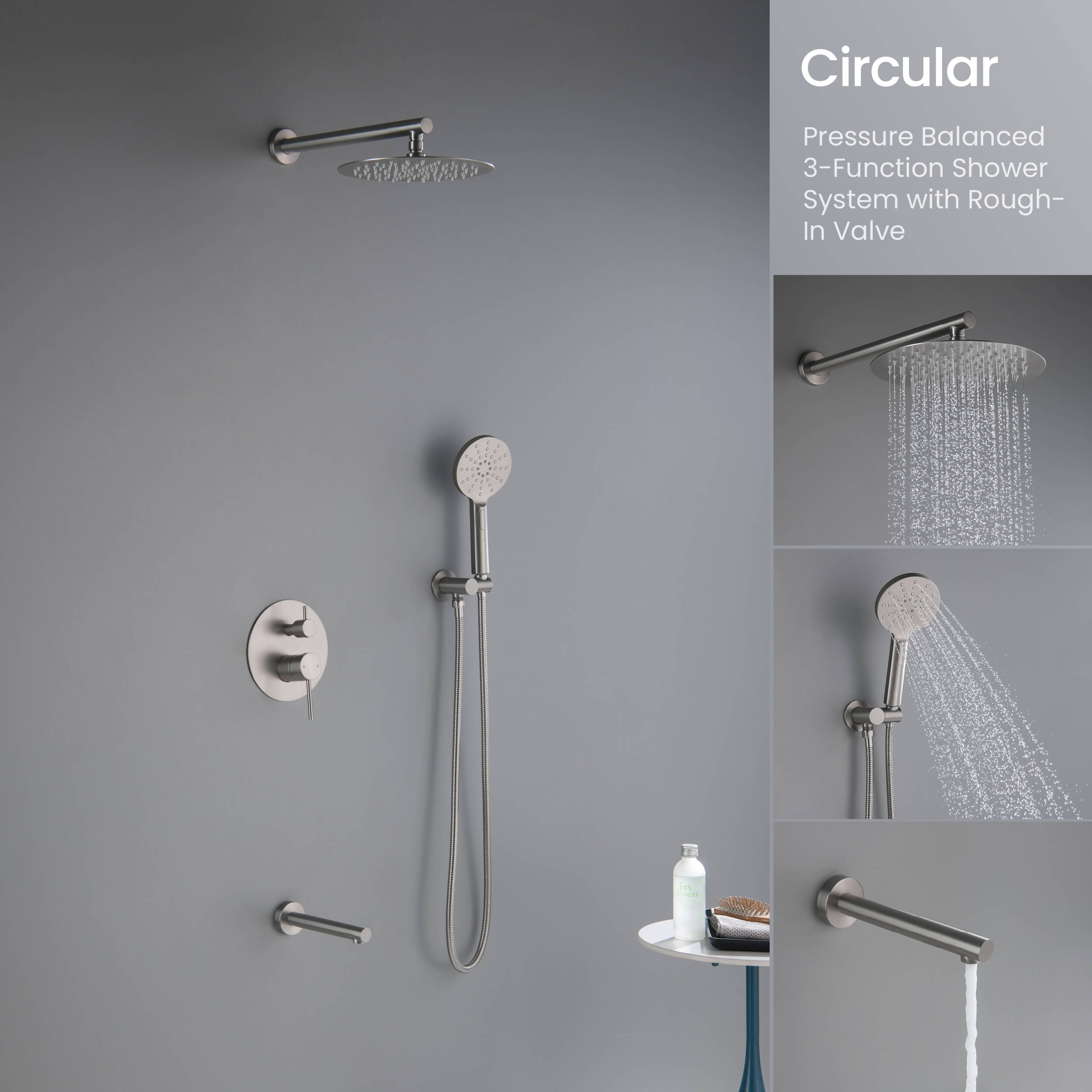 Circular Pressure Balanced 3-Function Shower System with Rough-In Valve KSF404