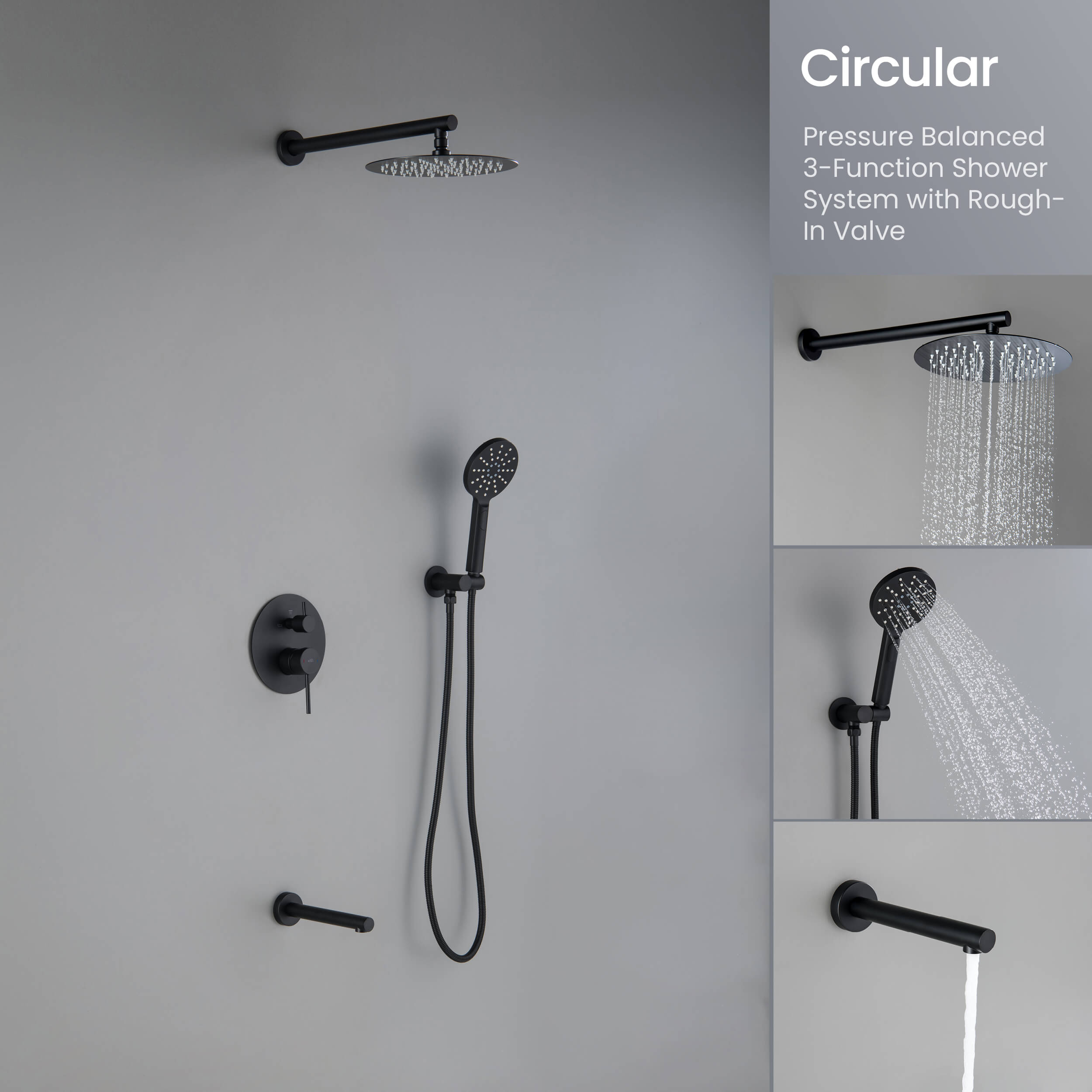 Circular Pressure Balanced 3-Function Shower System with Rough-In Valve KSF404