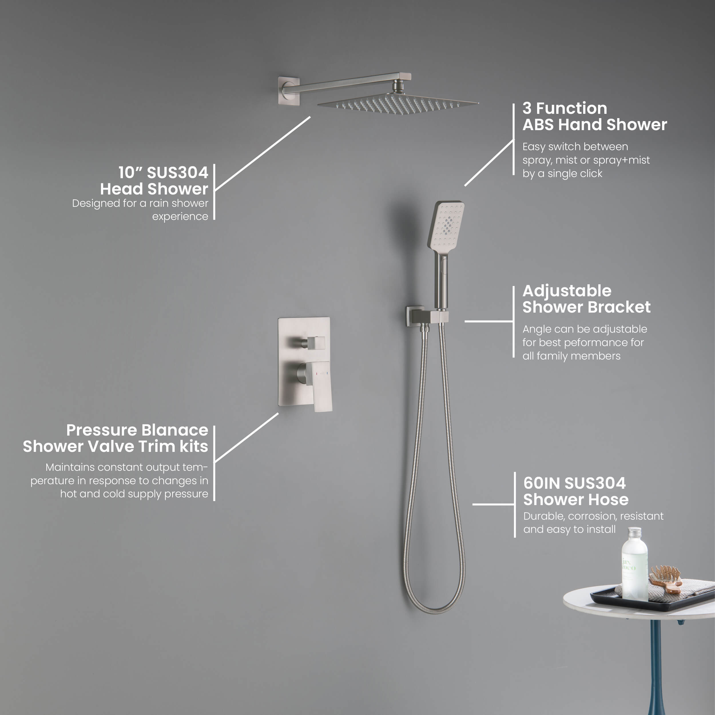 Cube Pressure Balanced 2-Function Shower System with Rough-In Valve KSF405