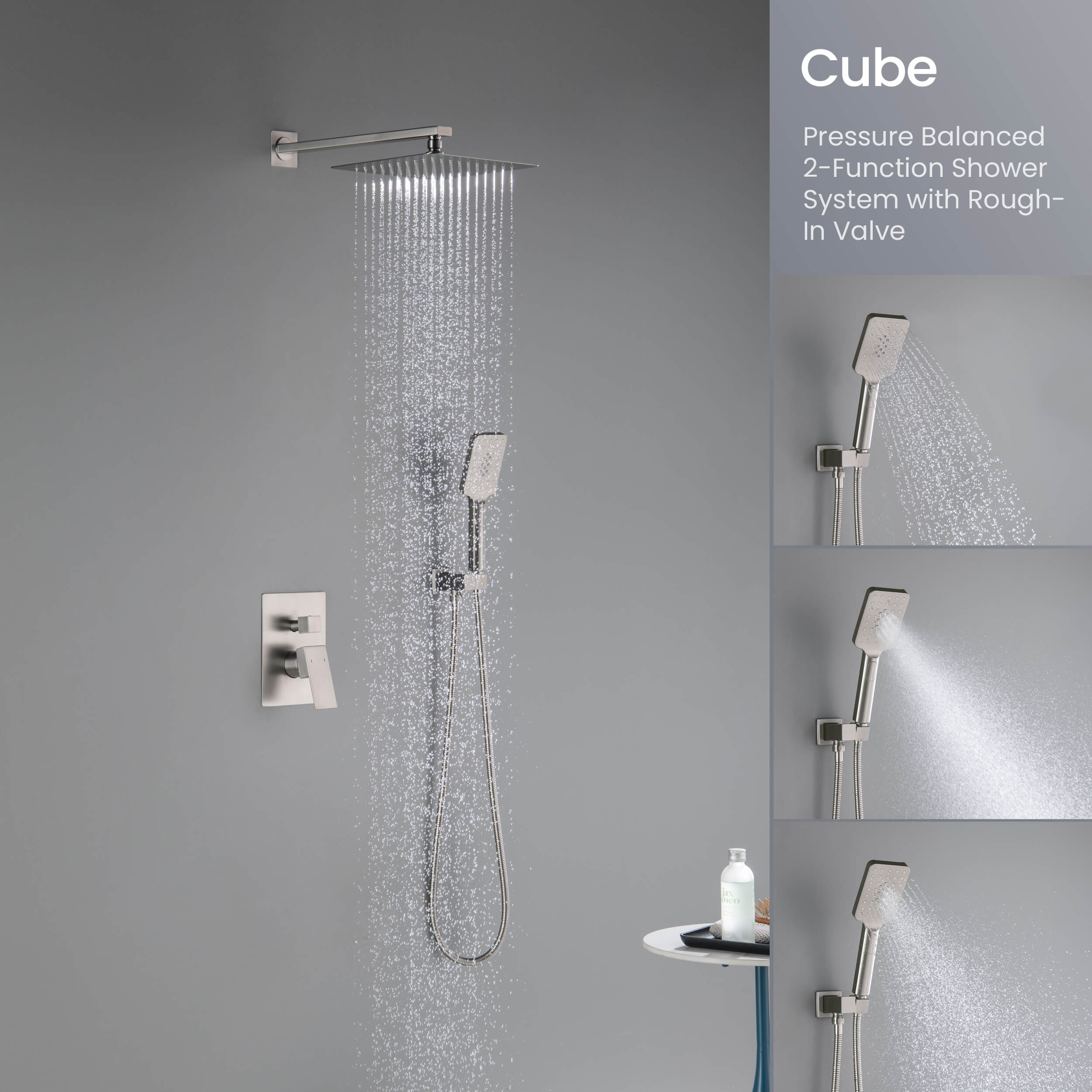 Cube Pressure Balanced 2-Function Shower System with Rough-In Valve KSF405