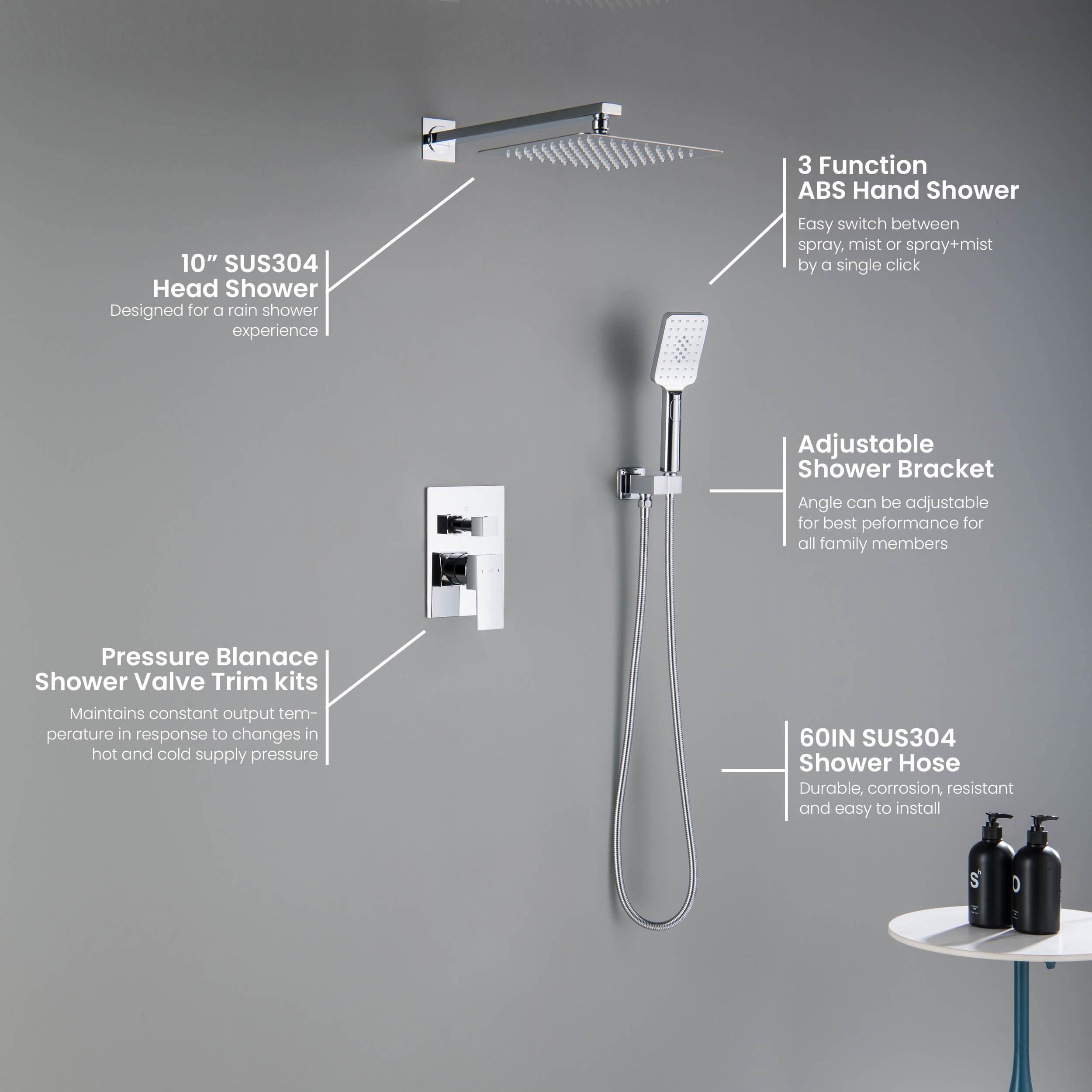 Cube Pressure Balanced 2-Function Shower System with Rough-In Valve KSF405