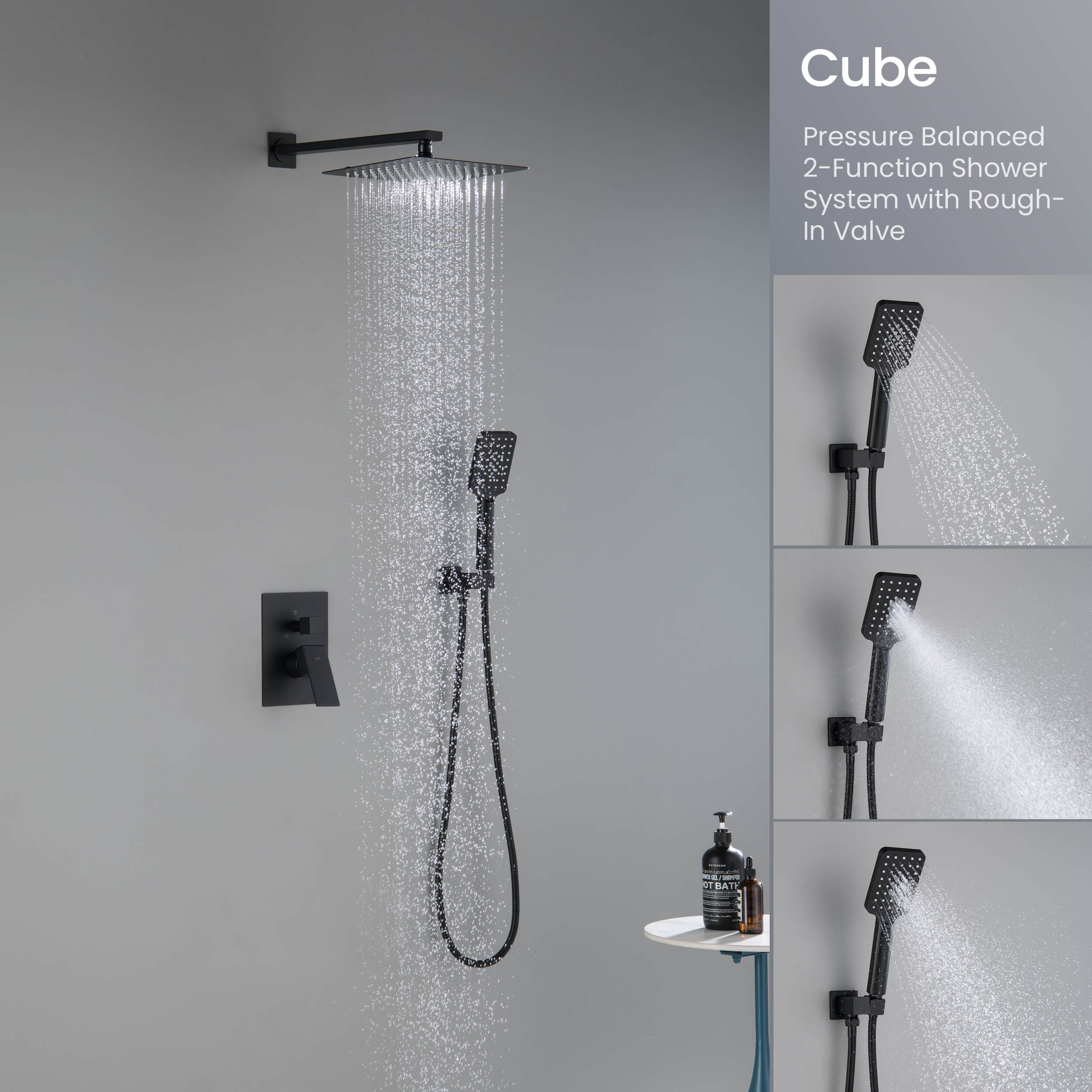 Cube Pressure Balanced 2-Function Shower System with Rough-In Valve KSF405