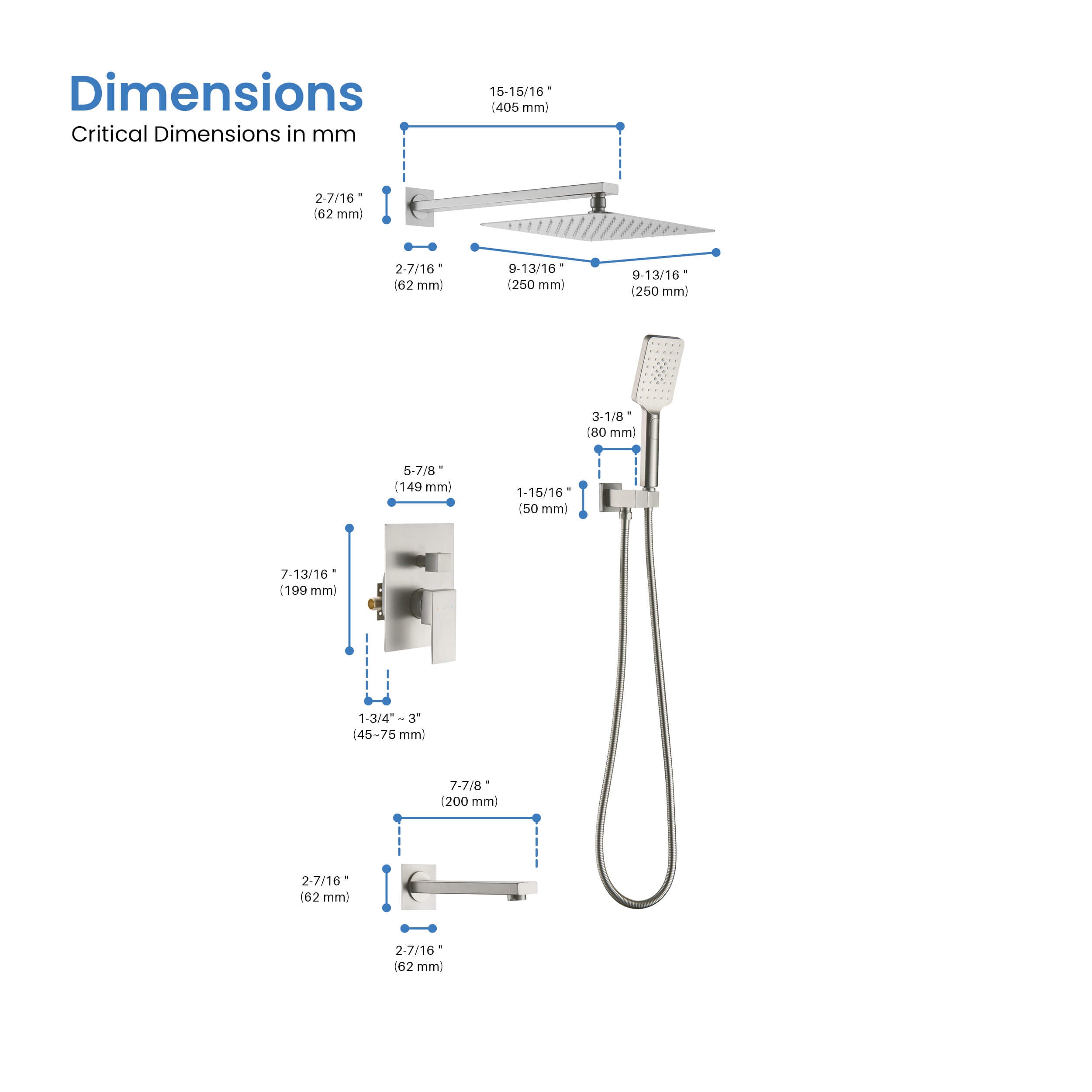 Cube Pressure Balanced 3-Function Shower System with Rough-In Valve KSF406