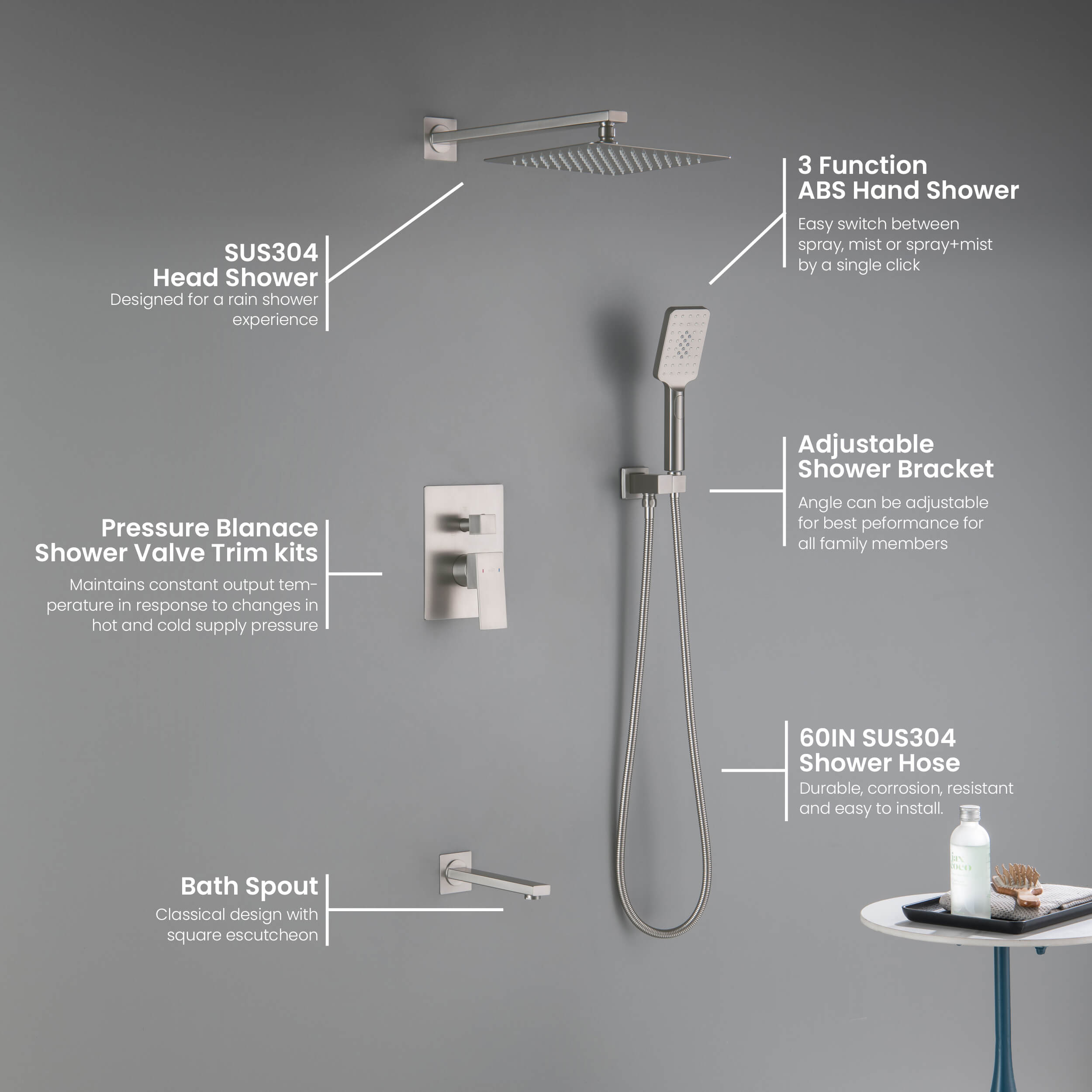 Cube Pressure Balanced 3-Function Shower System with Rough-In Valve KSF406