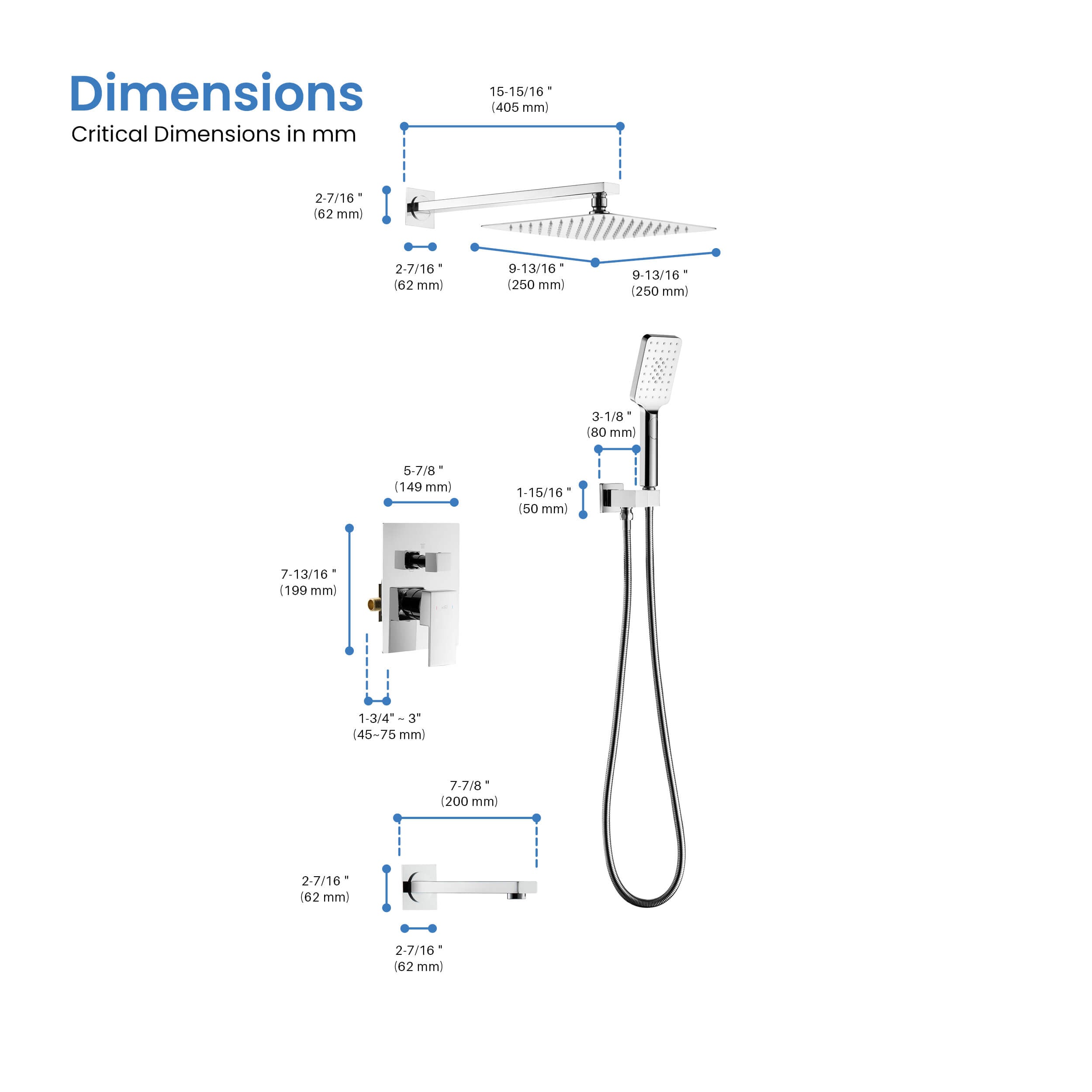 Cube Pressure Balanced 3-Function Shower System with Rough-In Valve KSF406