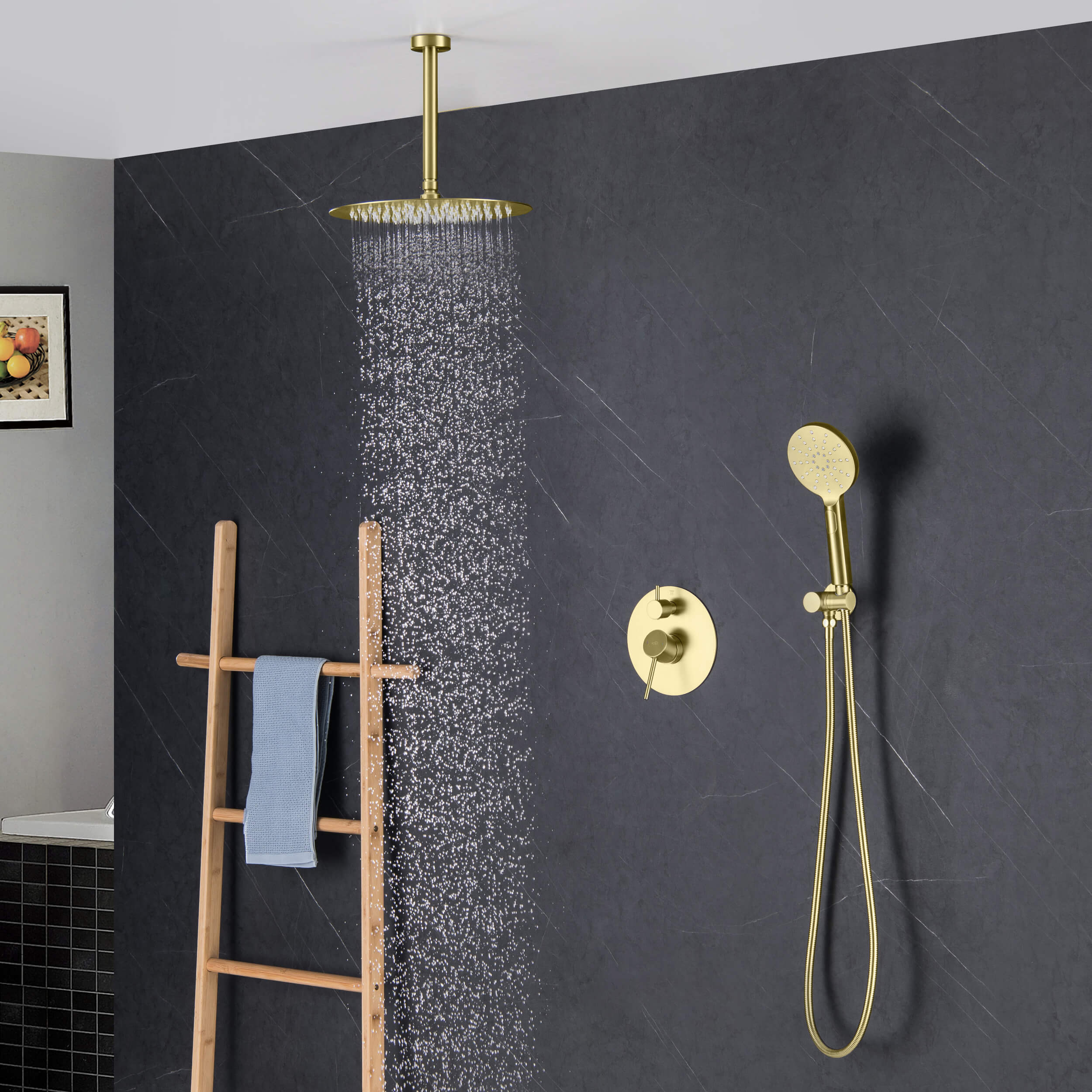 Circular Pressure Balanced Ceiling Mounted 2-Function Shower System with Rough In Valve - KSF408