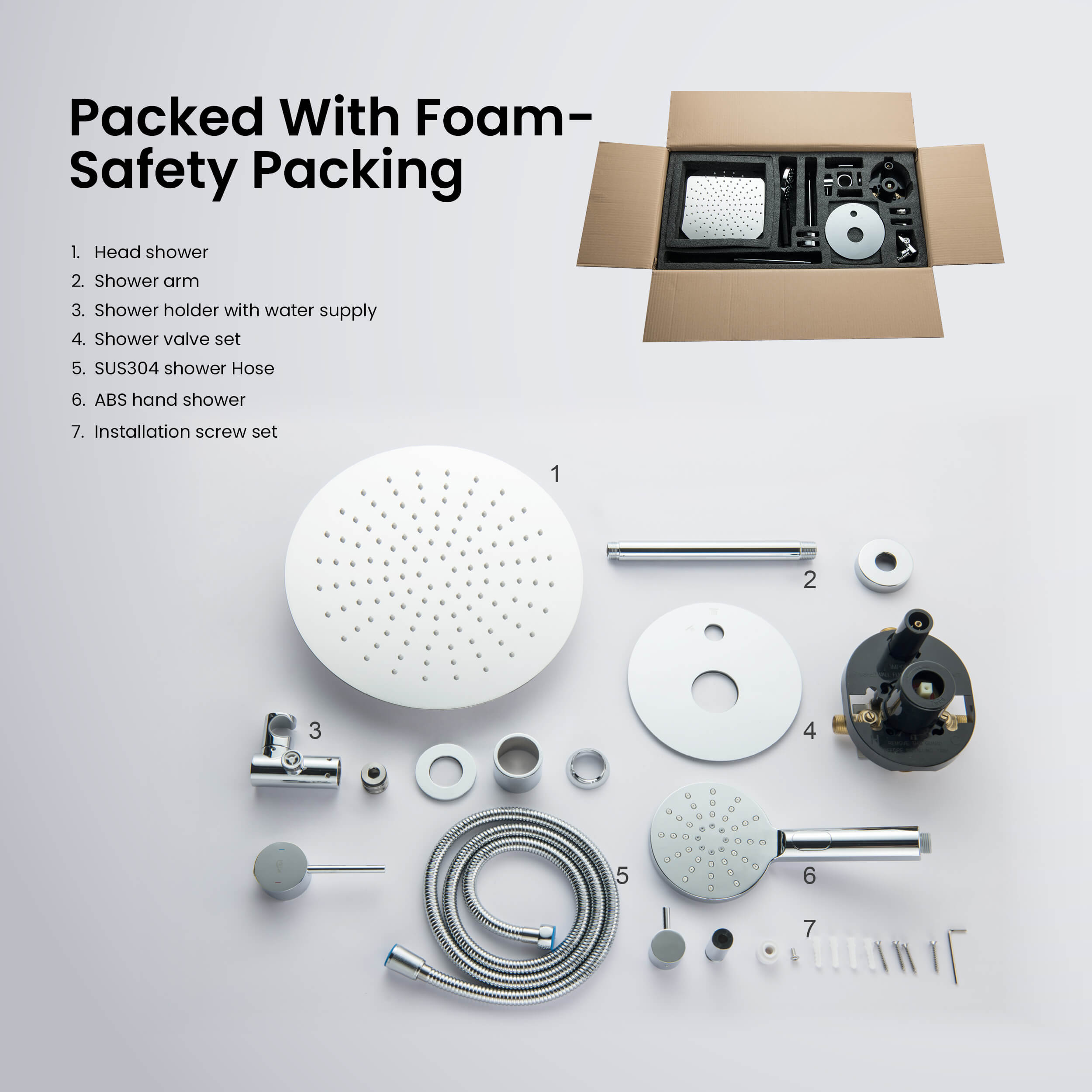 Circular Pressure Balanced Ceiling Mounted 2-Function Shower System with Rough In Valve - KSF408
