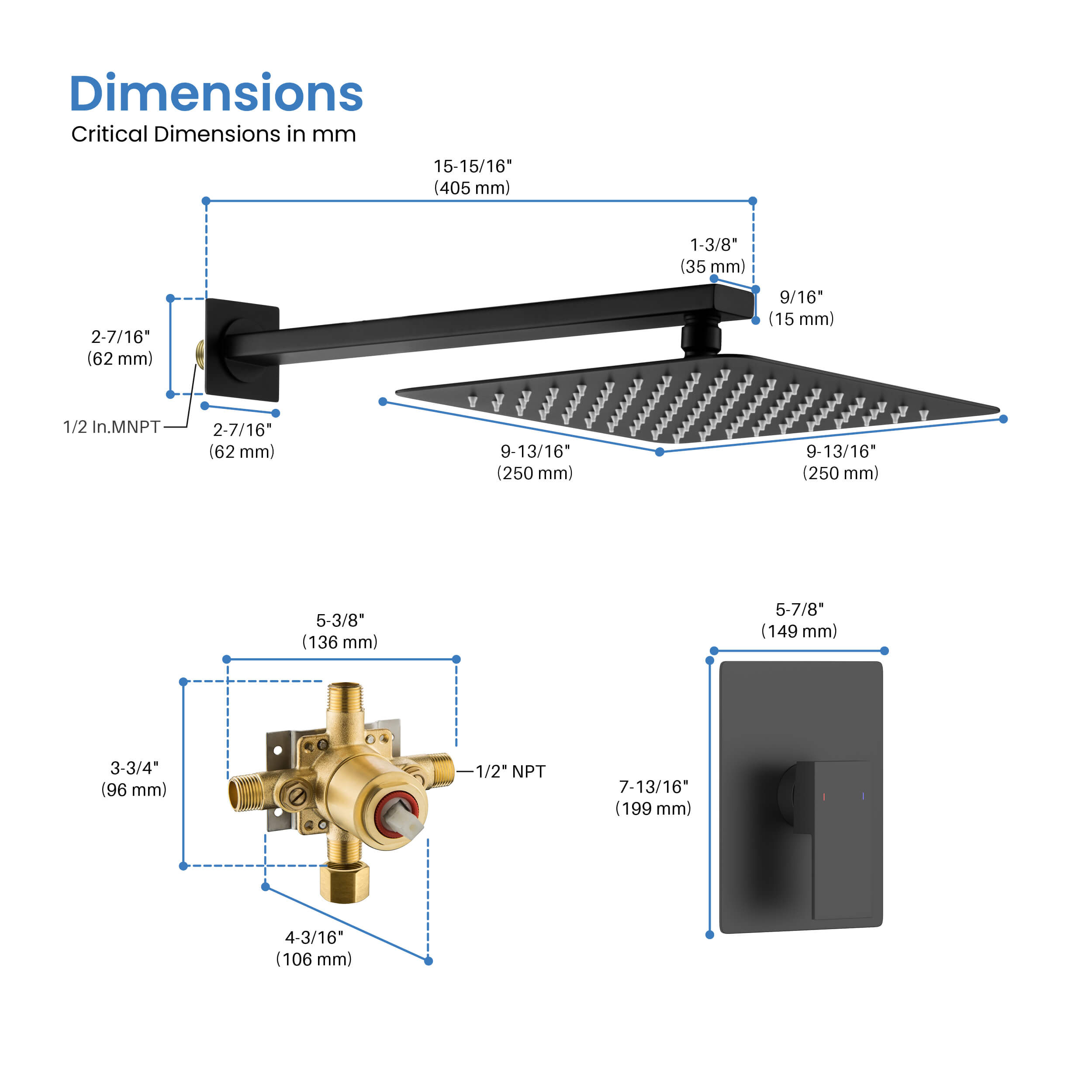 Cube Pressure Balanced Single Function Shower System with Rough In Valve - KSF411