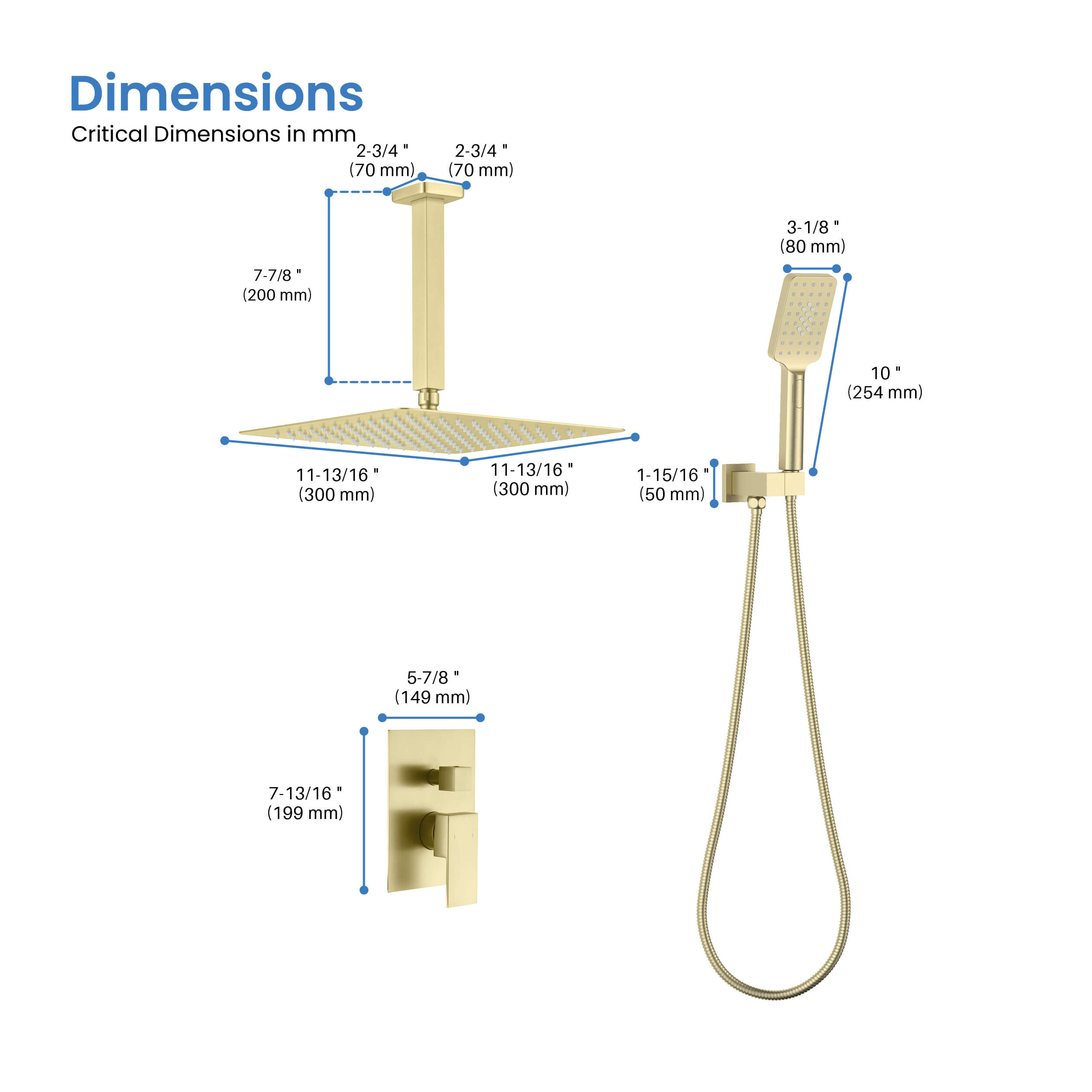 Cube Pressure Balanced Ceiling Mounted 2-Function Shower System with Rough In Valve - KSF412