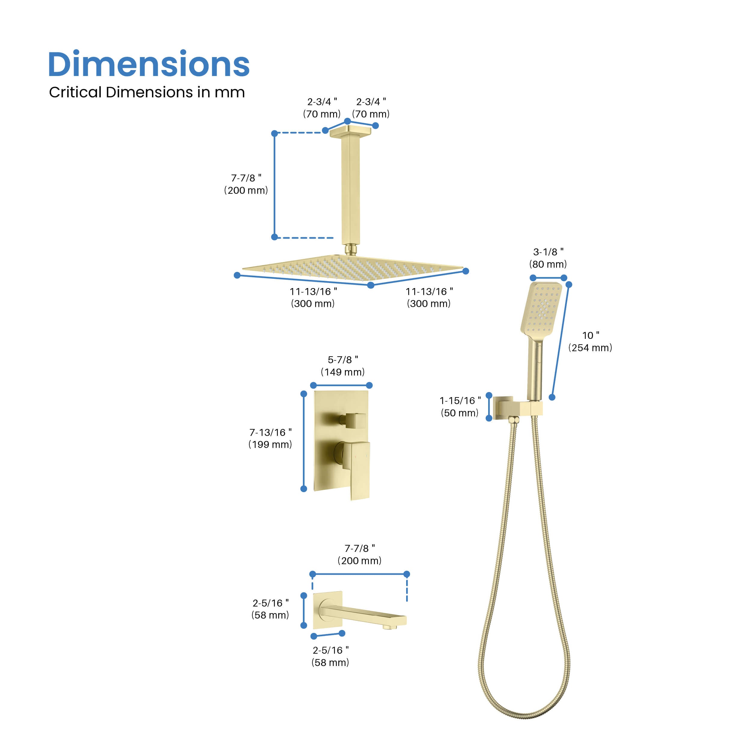Cube Pressure Balanced Ceiling Mounted 3-Function Shower System with Rough In Valve - KSF413