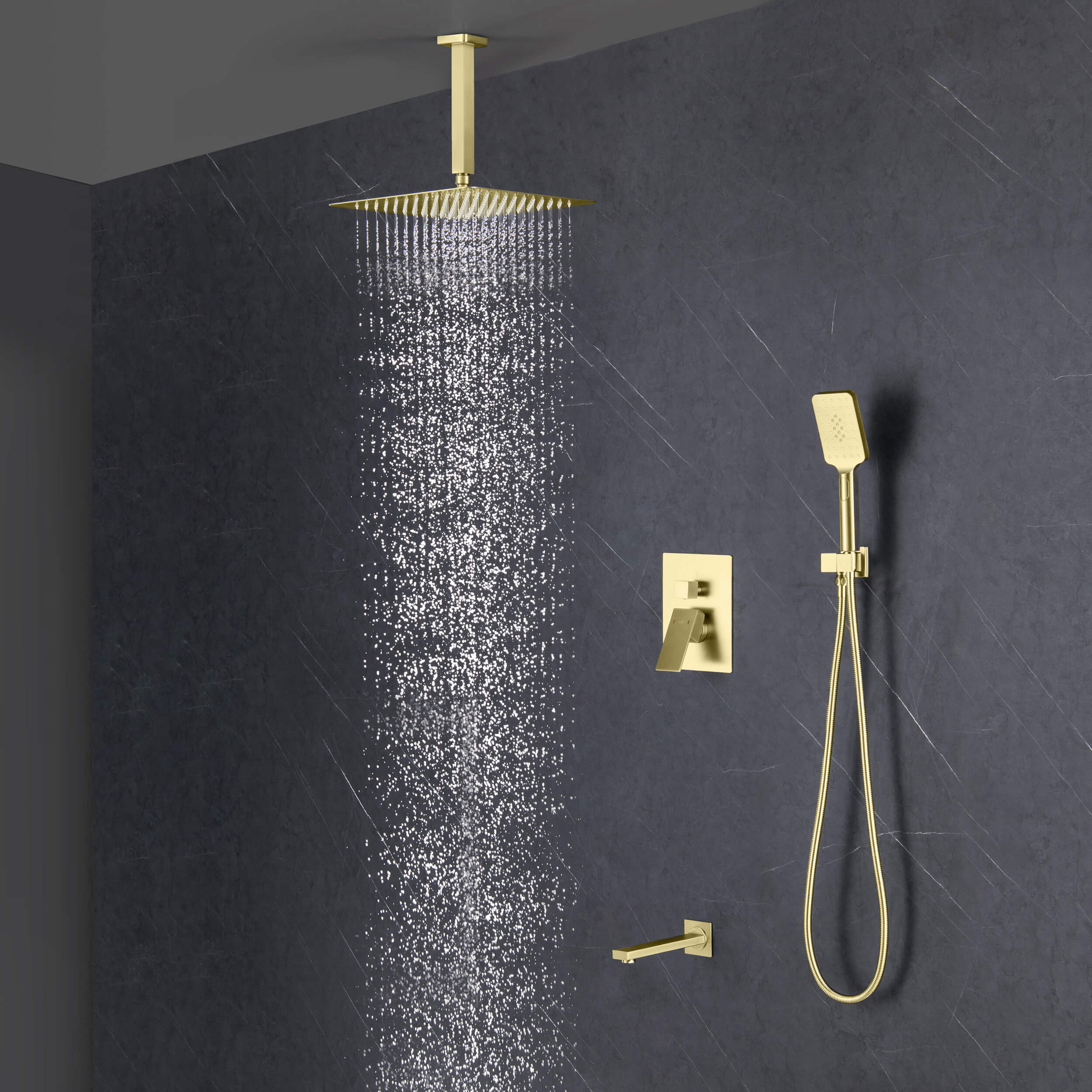 Cube Pressure Balanced Ceiling Mounted 3-Function Shower System with Rough In Valve - KSF413