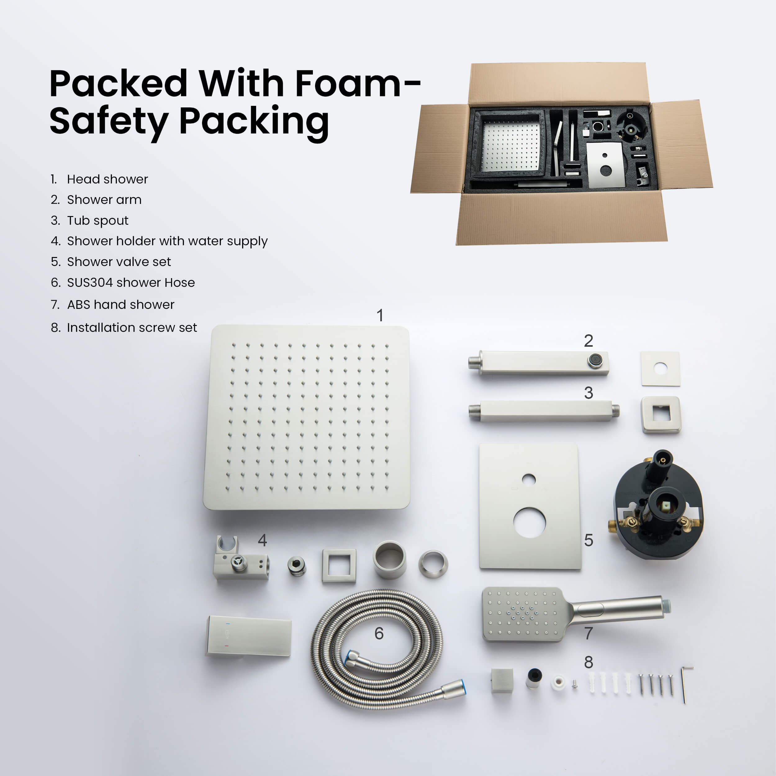 Cube Pressure Balanced Ceiling Mounted 3-Function Shower System with Rough In Valve - KSF413