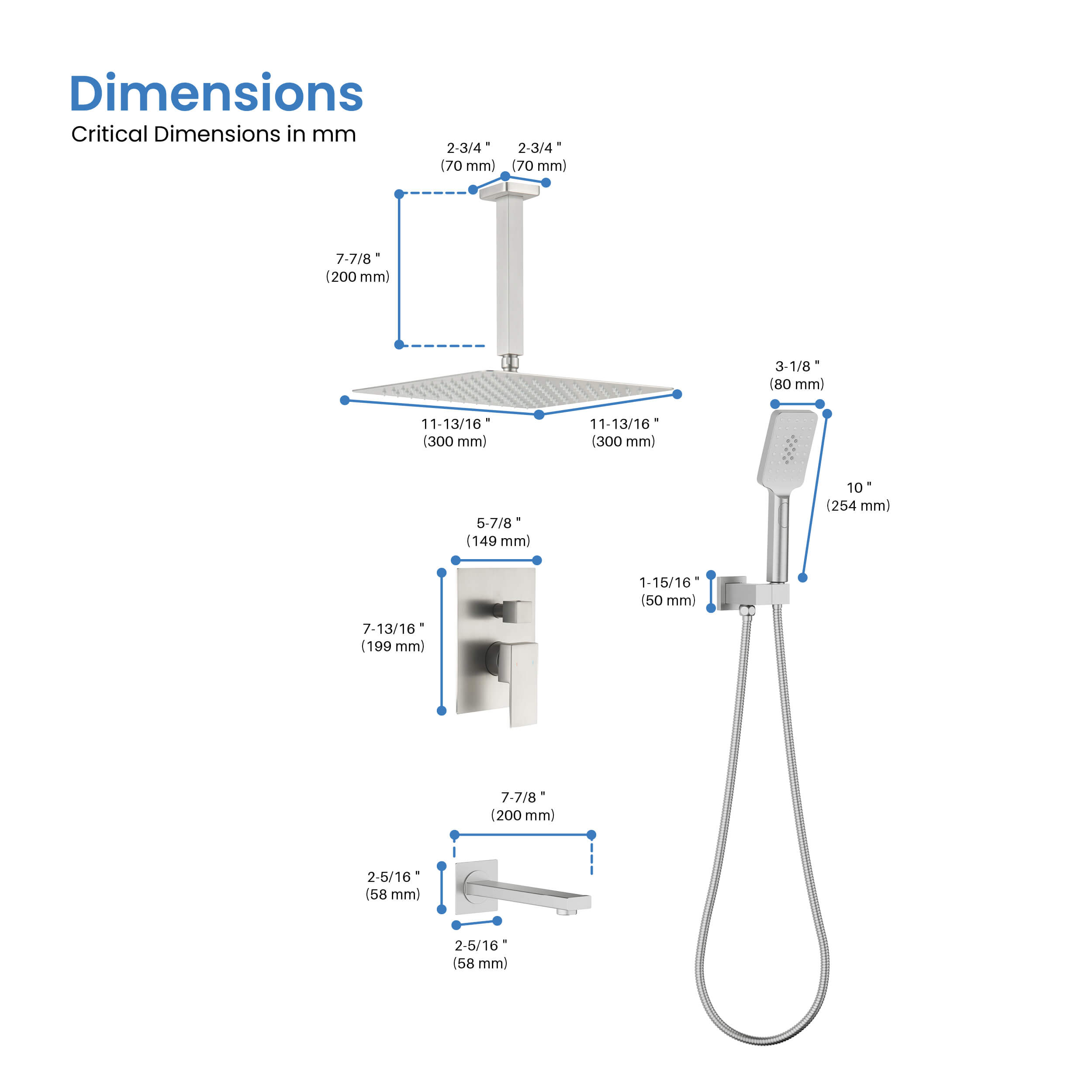 Cube Pressure Balanced Ceiling Mounted 3-Function Shower System with Rough In Valve - KSF413