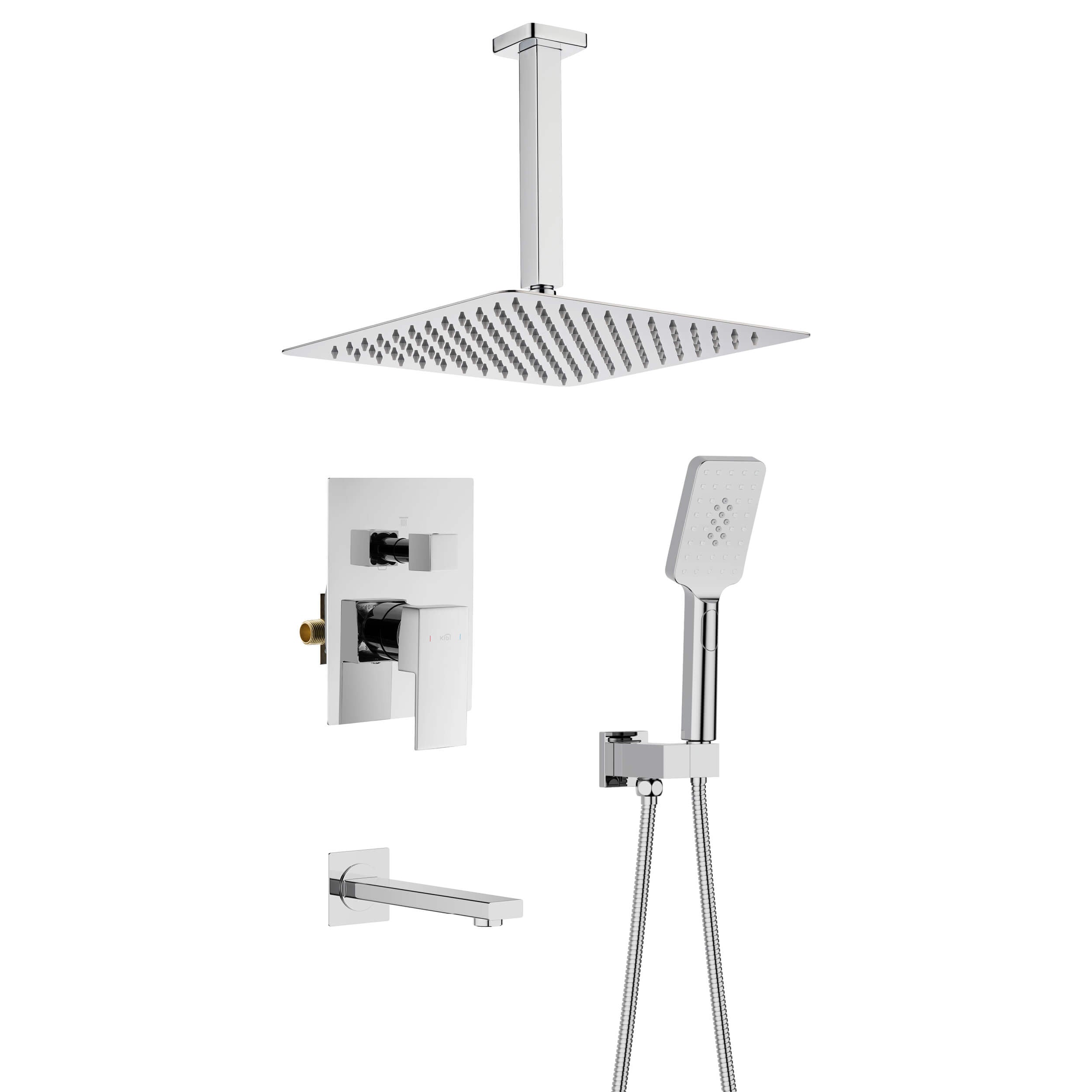 Cube Pressure Balanced Ceiling Mounted 3-Function Shower System with Rough In Valve - KSF413