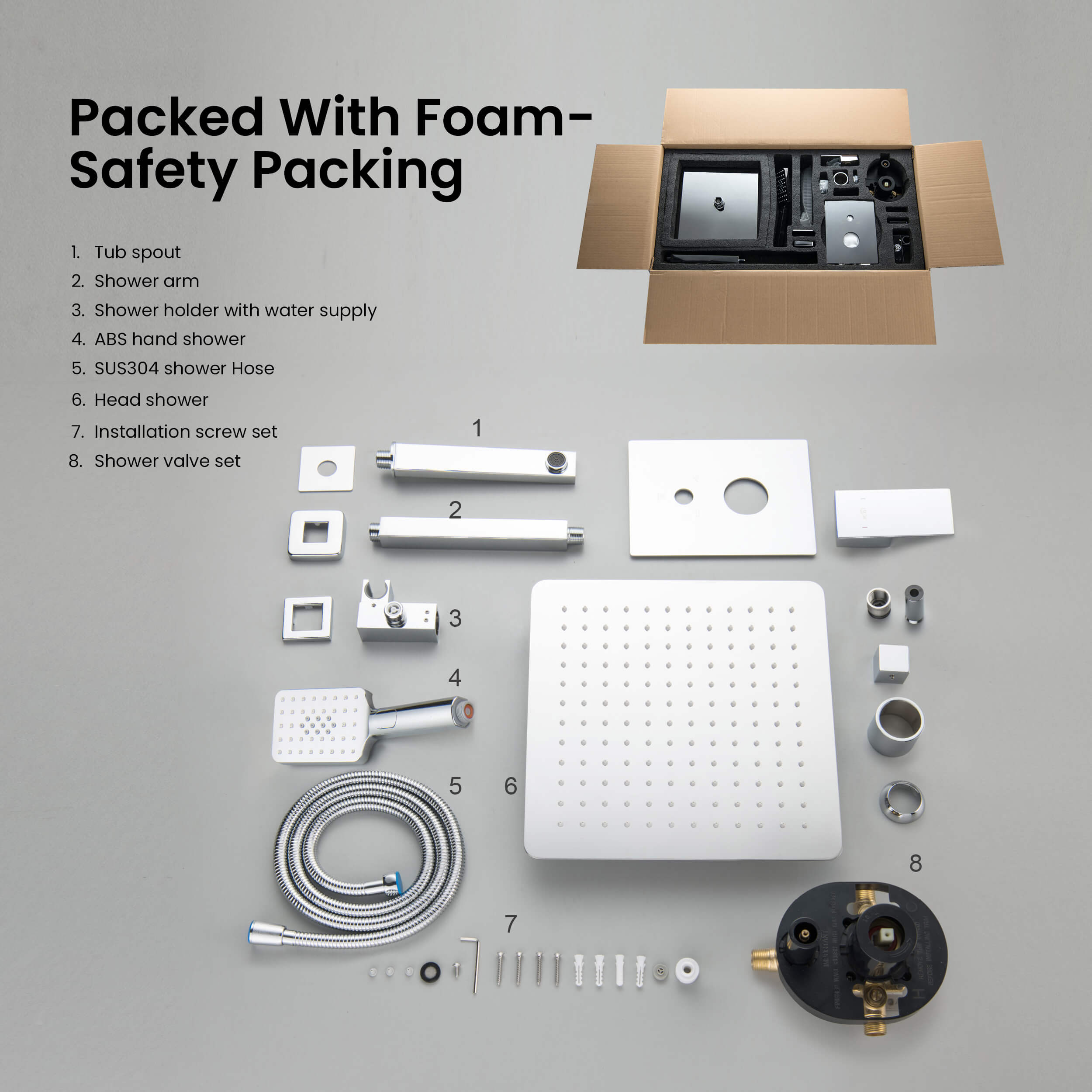 Cube Pressure Balanced Ceiling Mounted 3-Function Shower System with Rough In Valve - KSF413