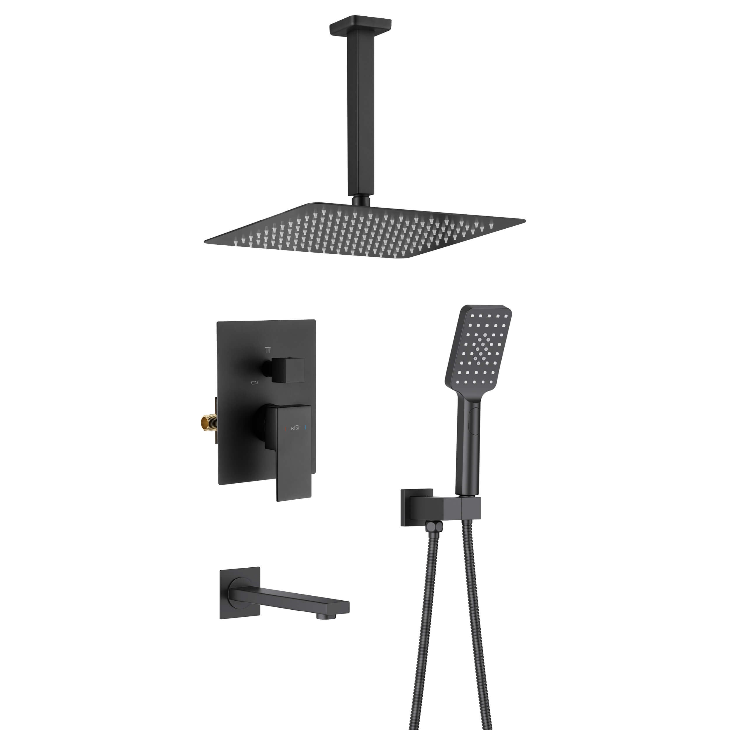 Cube Pressure Balanced Ceiling Mounted 3-Function Shower System with Rough In Valve - KSF413