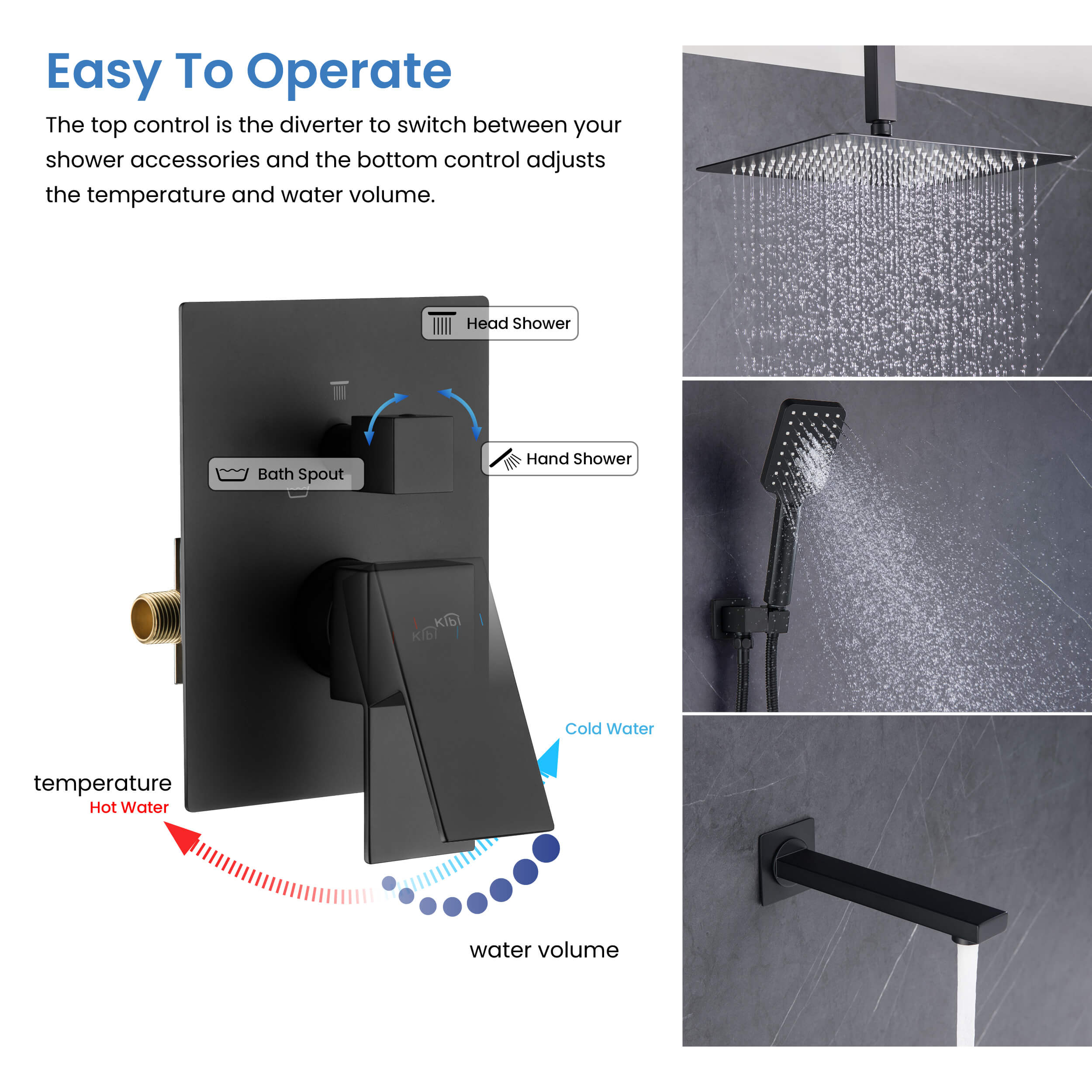 Cube Pressure Balanced Ceiling Mounted 3-Function Shower System with Rough In Valve - KSF413