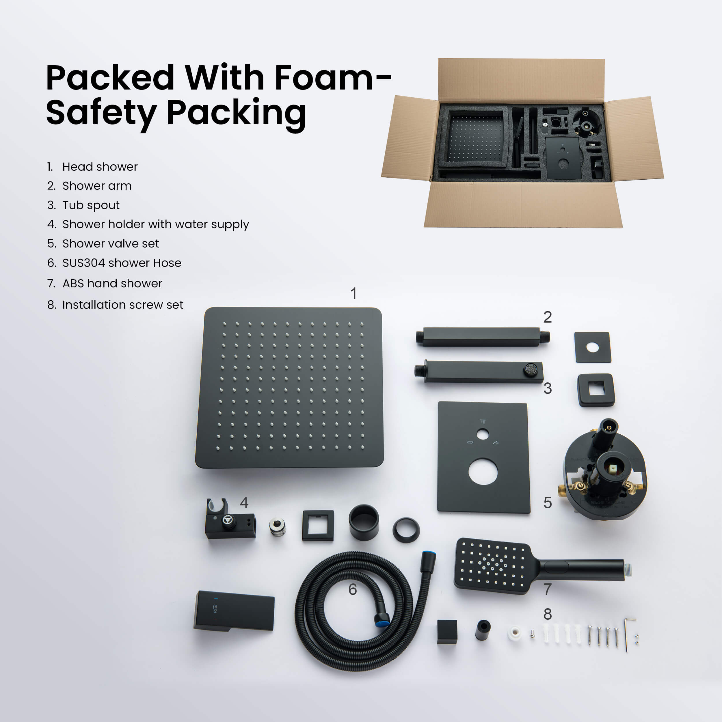Cube Pressure Balanced Ceiling Mounted 3-Function Shower System with Rough In Valve - KSF413