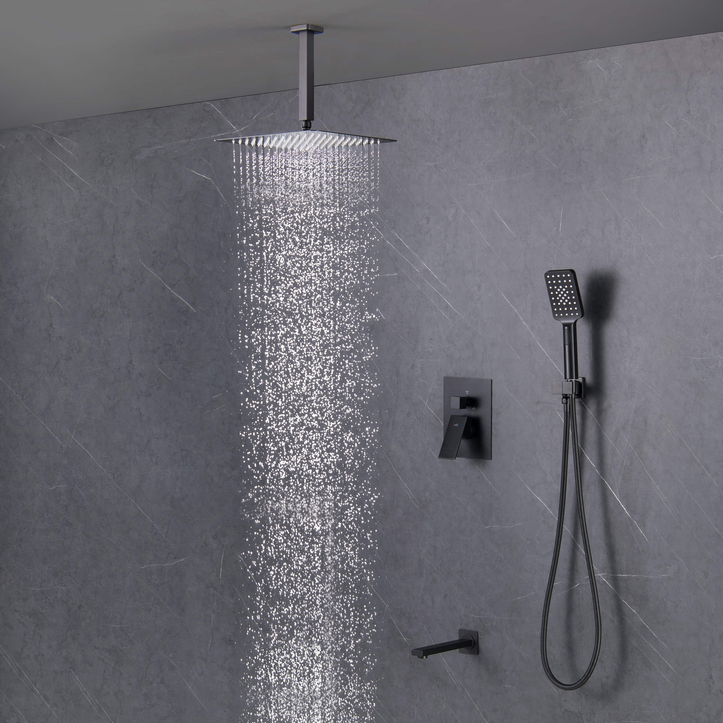 Cube Pressure Balanced Ceiling Mounted 3-Function Shower System with Rough In Valve - KSF413