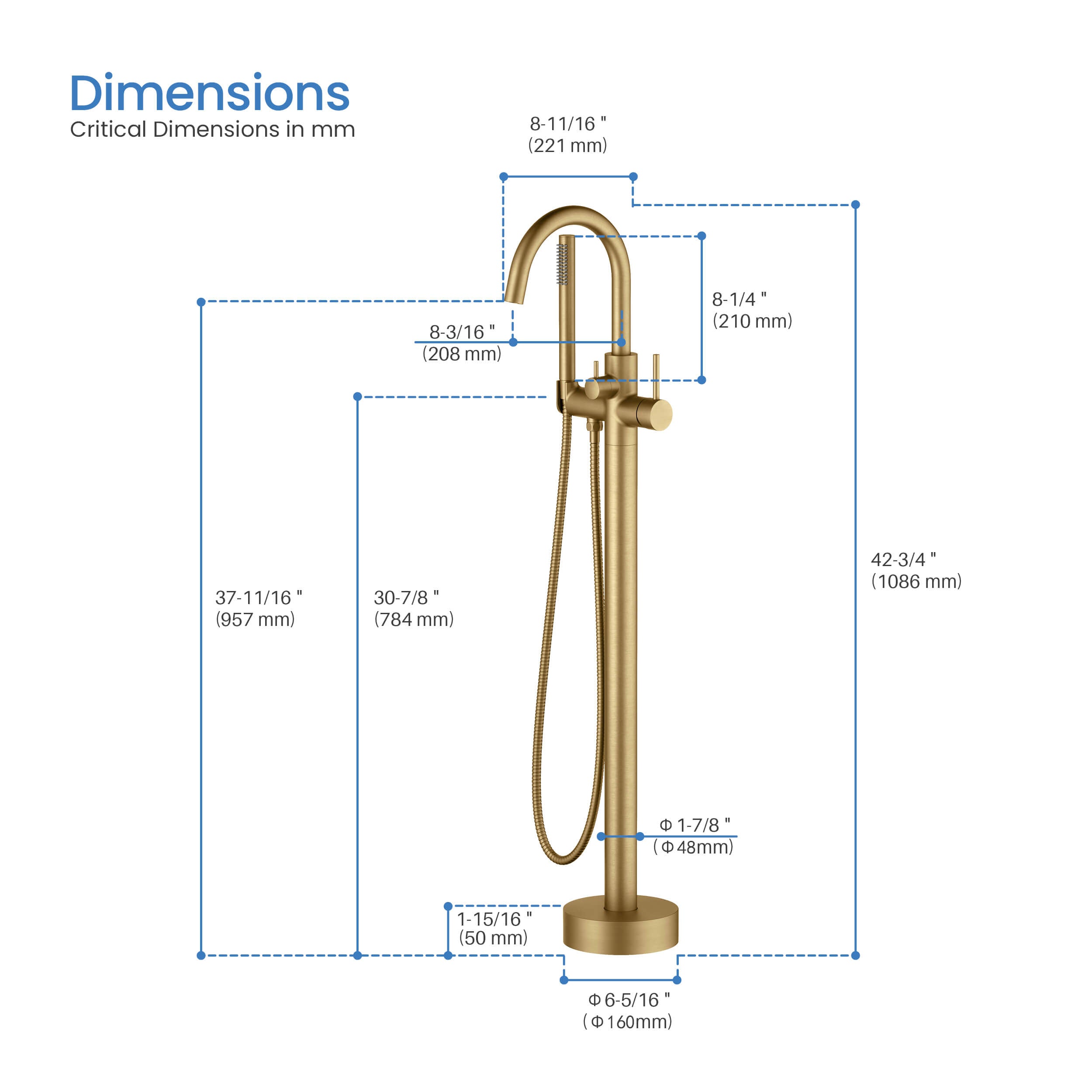 Circular Floor Mount Tub Filler With Hand Shower KTF301