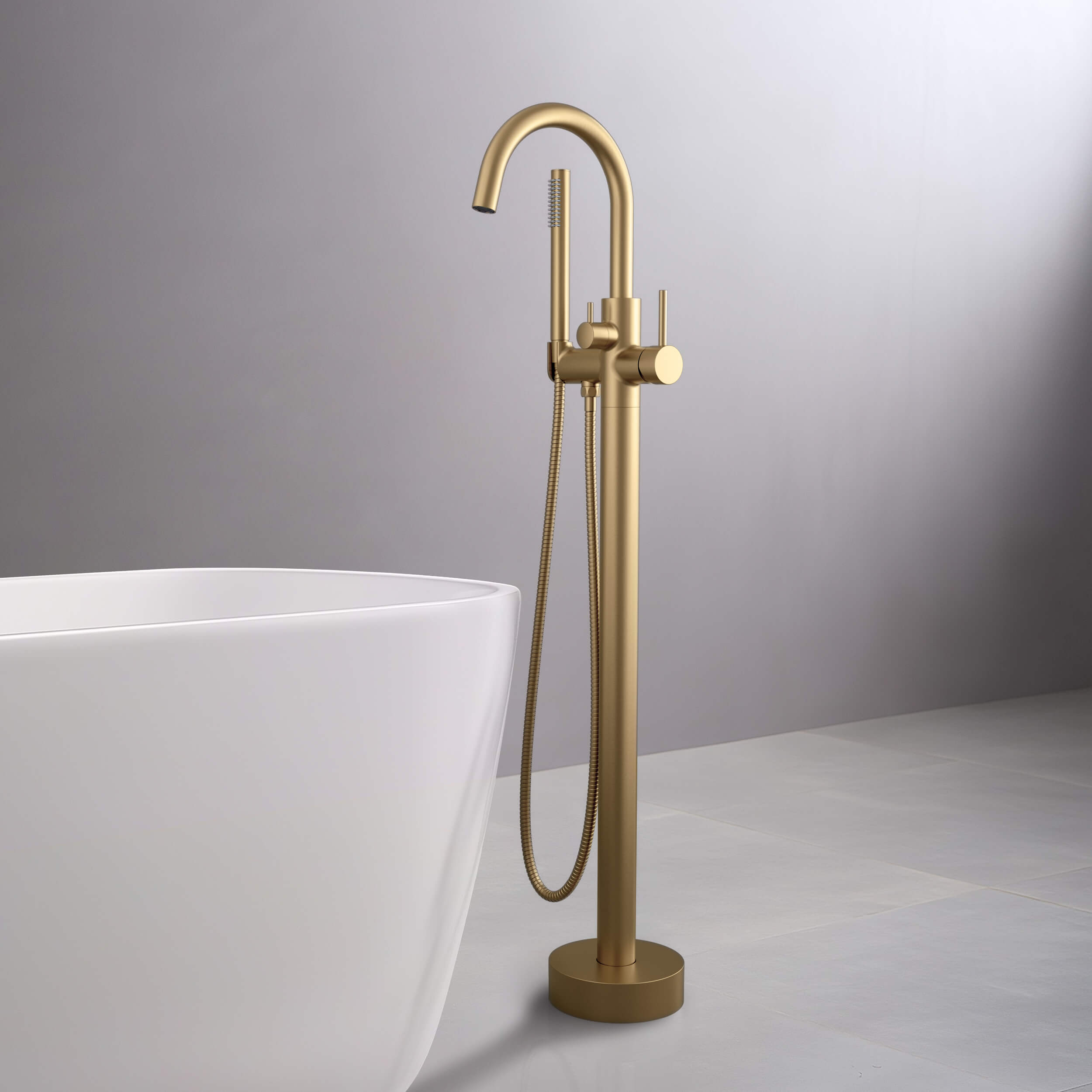 Circular Floor Mount Tub Filler With Hand Shower KTF301