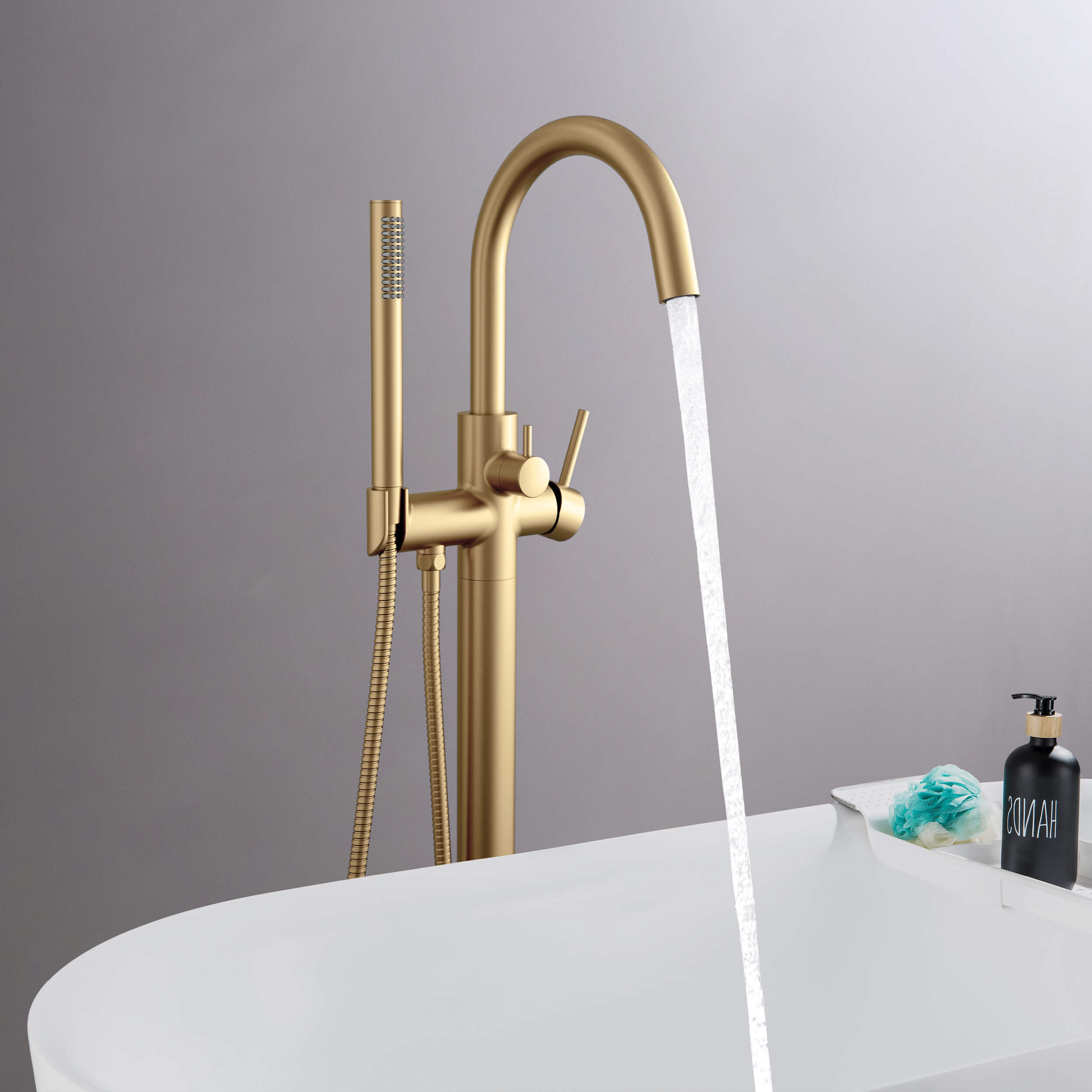 Circular Floor Mount Tub Filler With Hand Shower KTF301