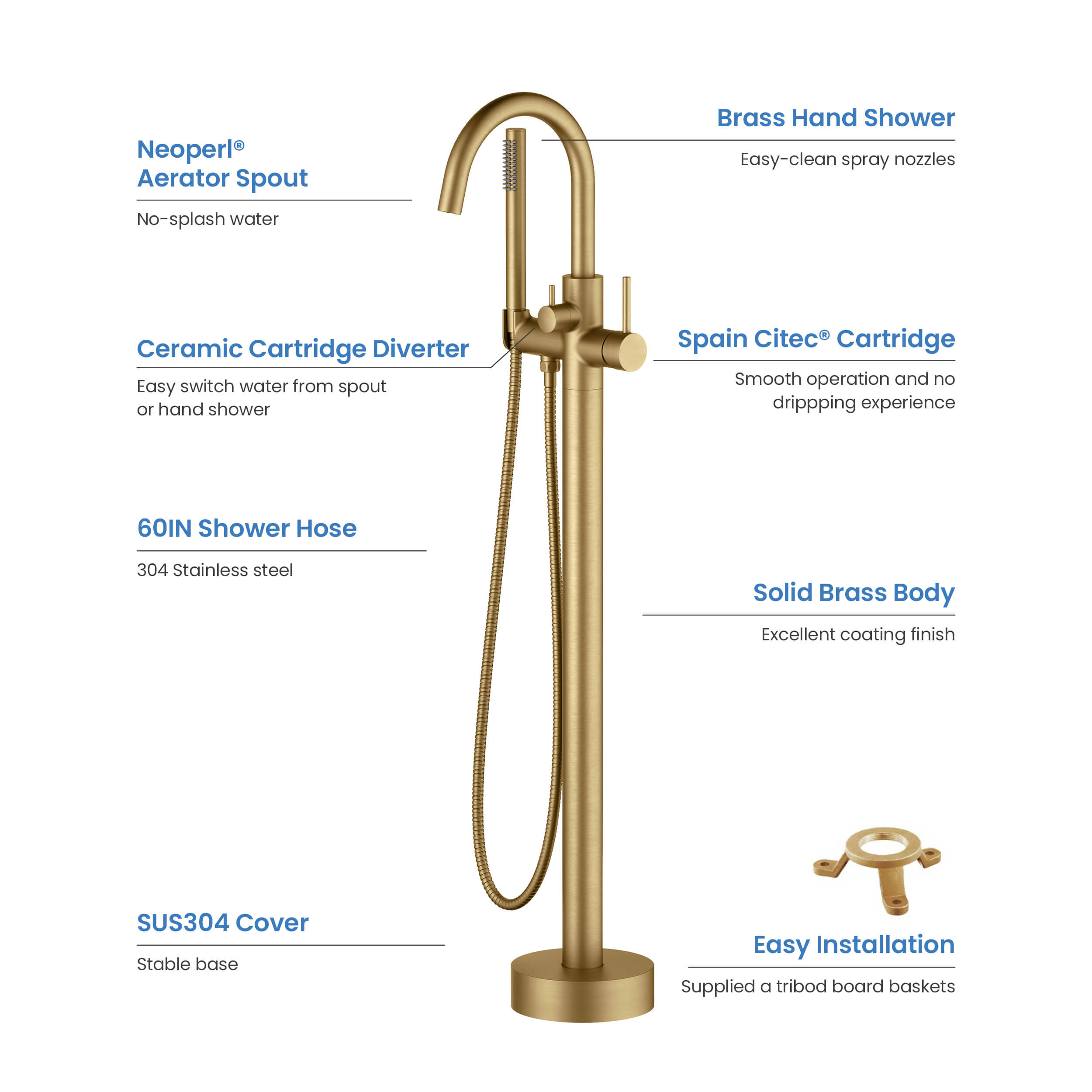 Circular Floor Mount Tub Filler With Hand Shower KTF301