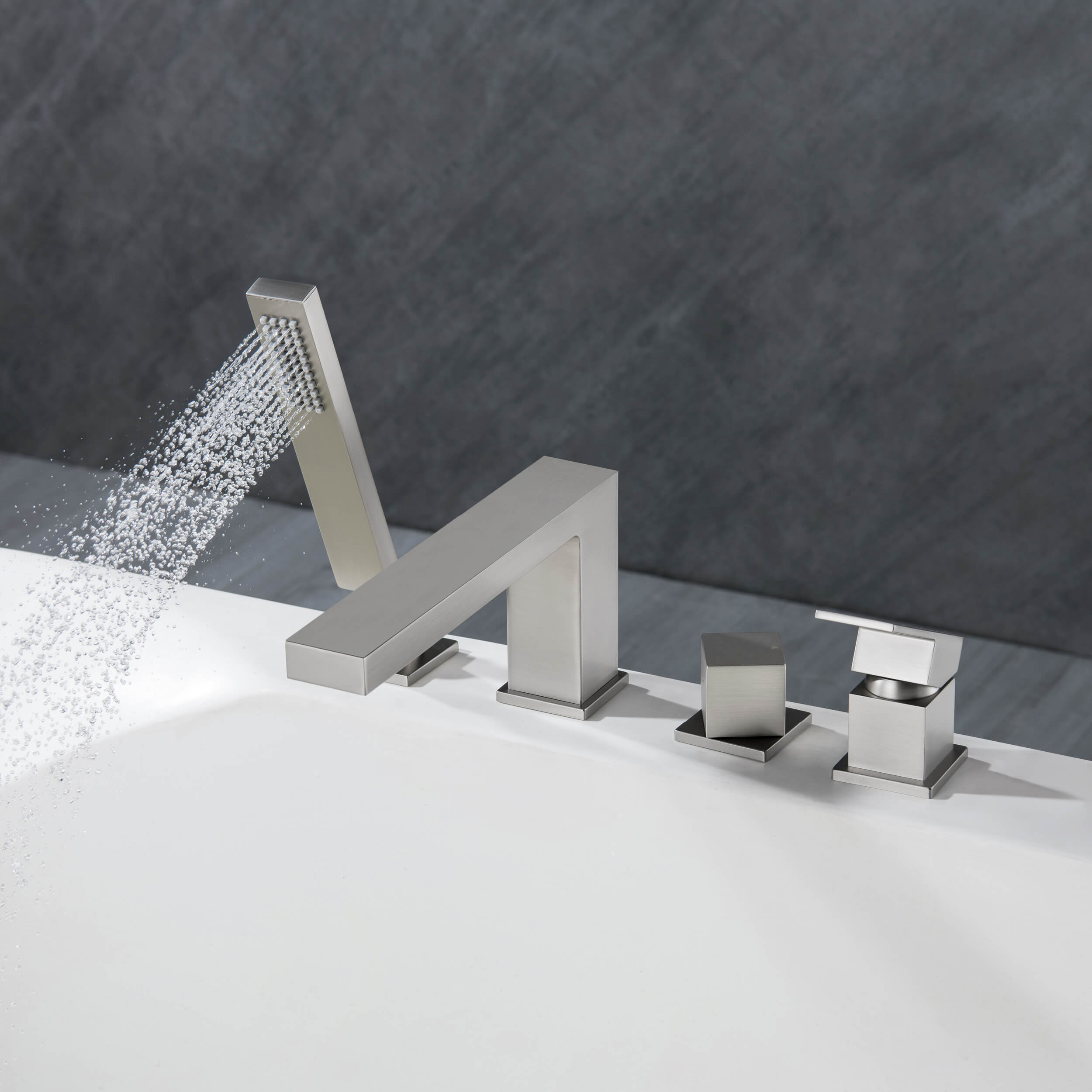Cube Deck Mounted Bathtub Faucet with Hand Shower KTF3102