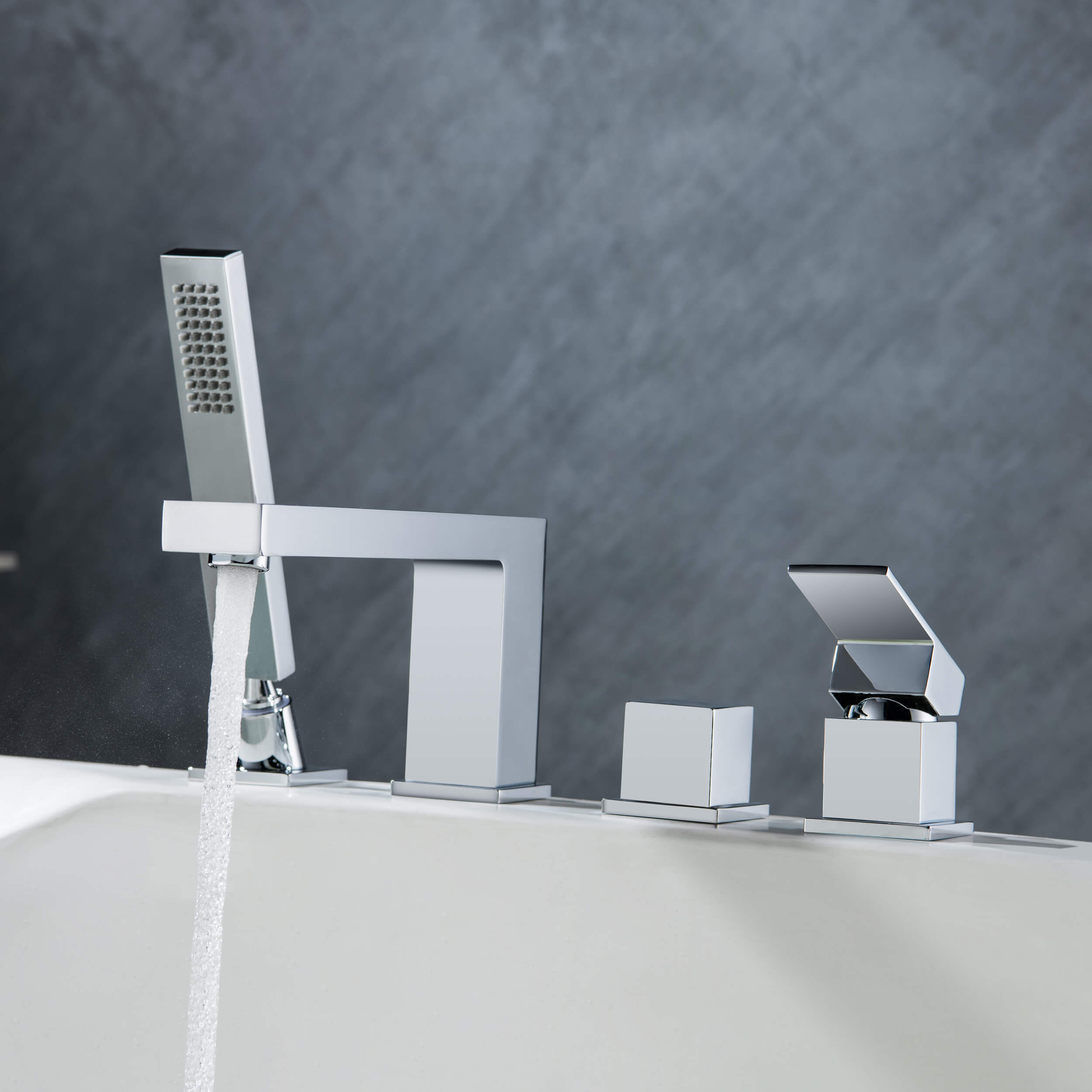 Cube Deck Mounted Bathtub Faucet with Hand Shower KTF3102
