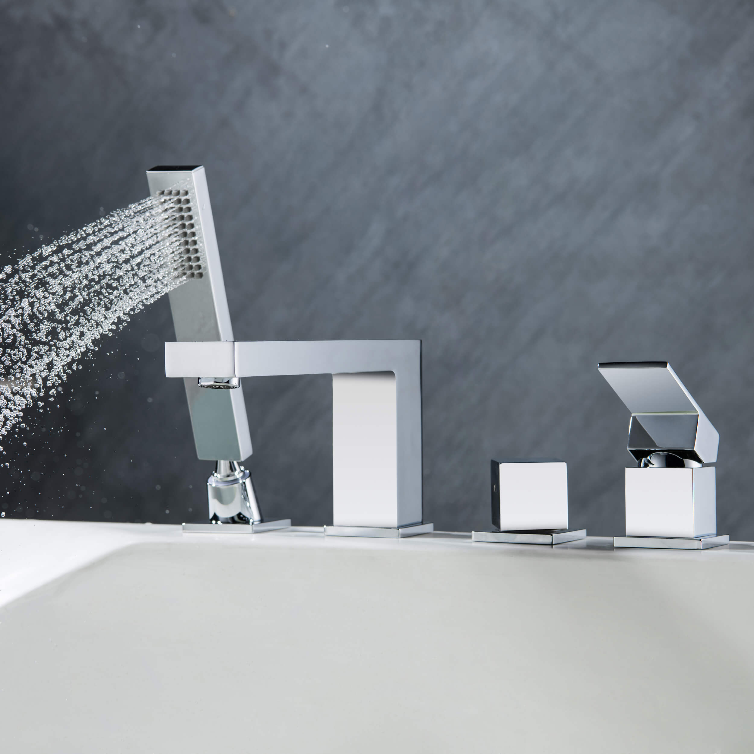 Cube Deck Mounted Bathtub Faucet with Hand Shower KTF3102