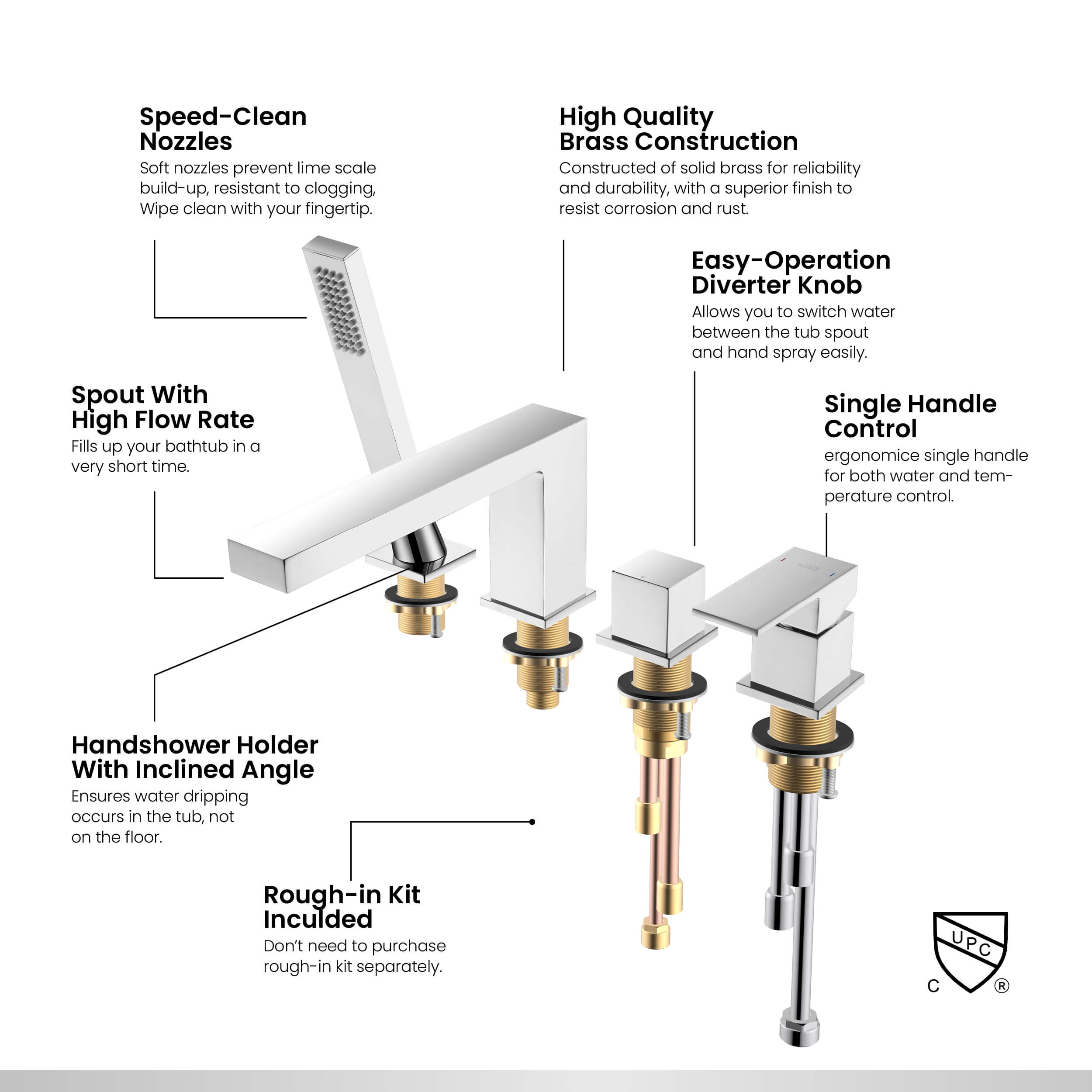 Cube Deck Mounted Bathtub Faucet with Hand Shower KTF3102