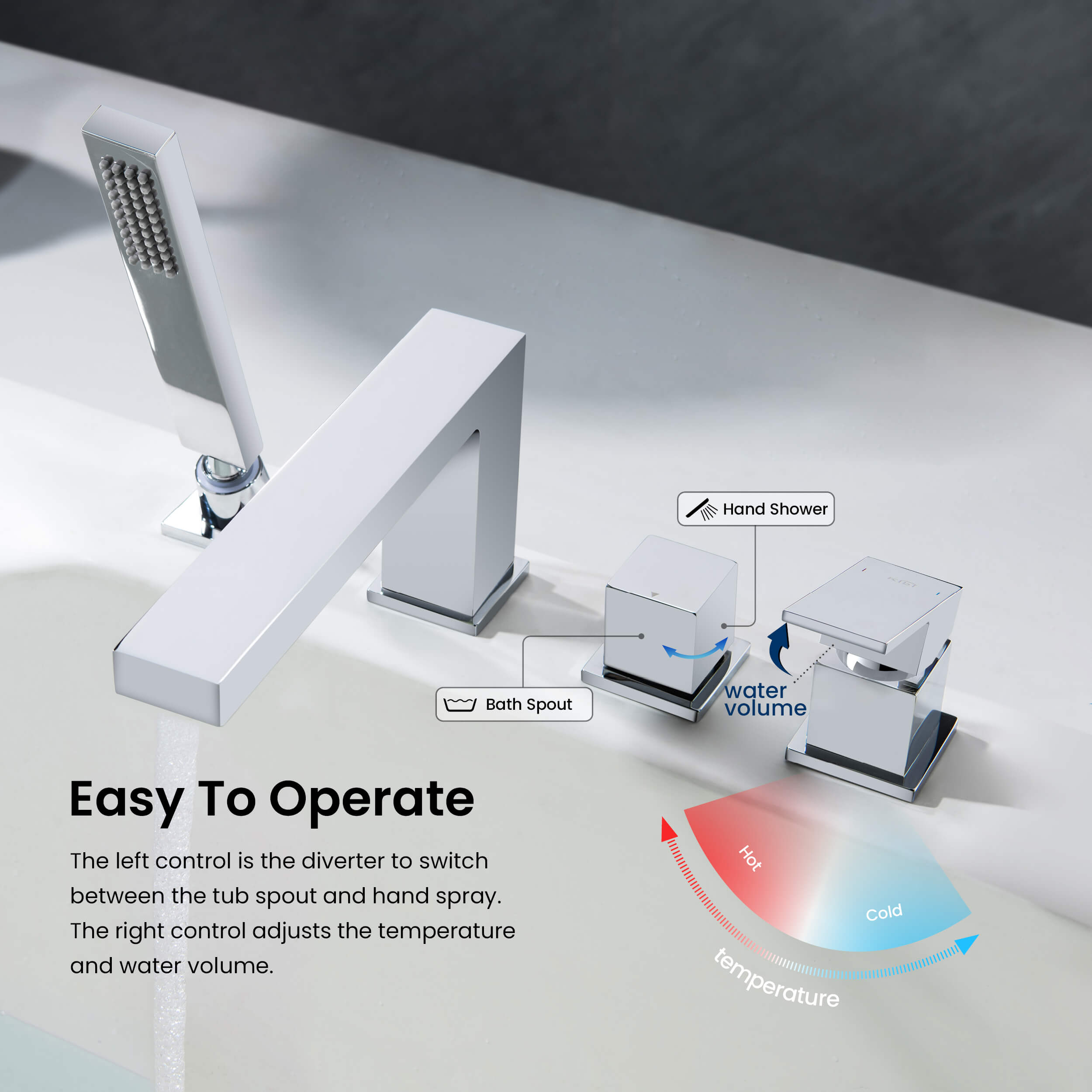 Cube Deck Mounted Bathtub Faucet with Hand Shower KTF3102