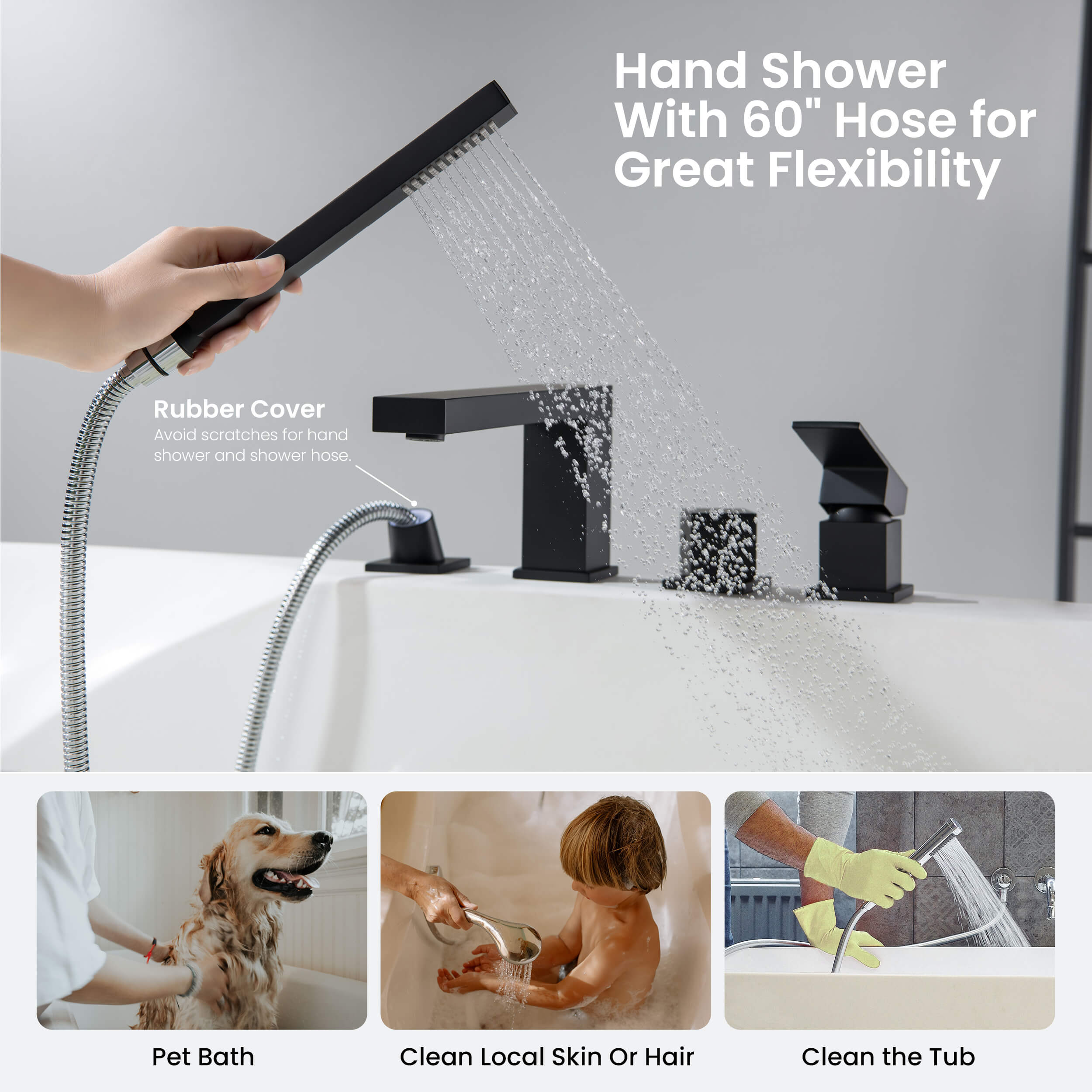Cube Deck Mounted Bathtub Faucet with Hand Shower KTF3102