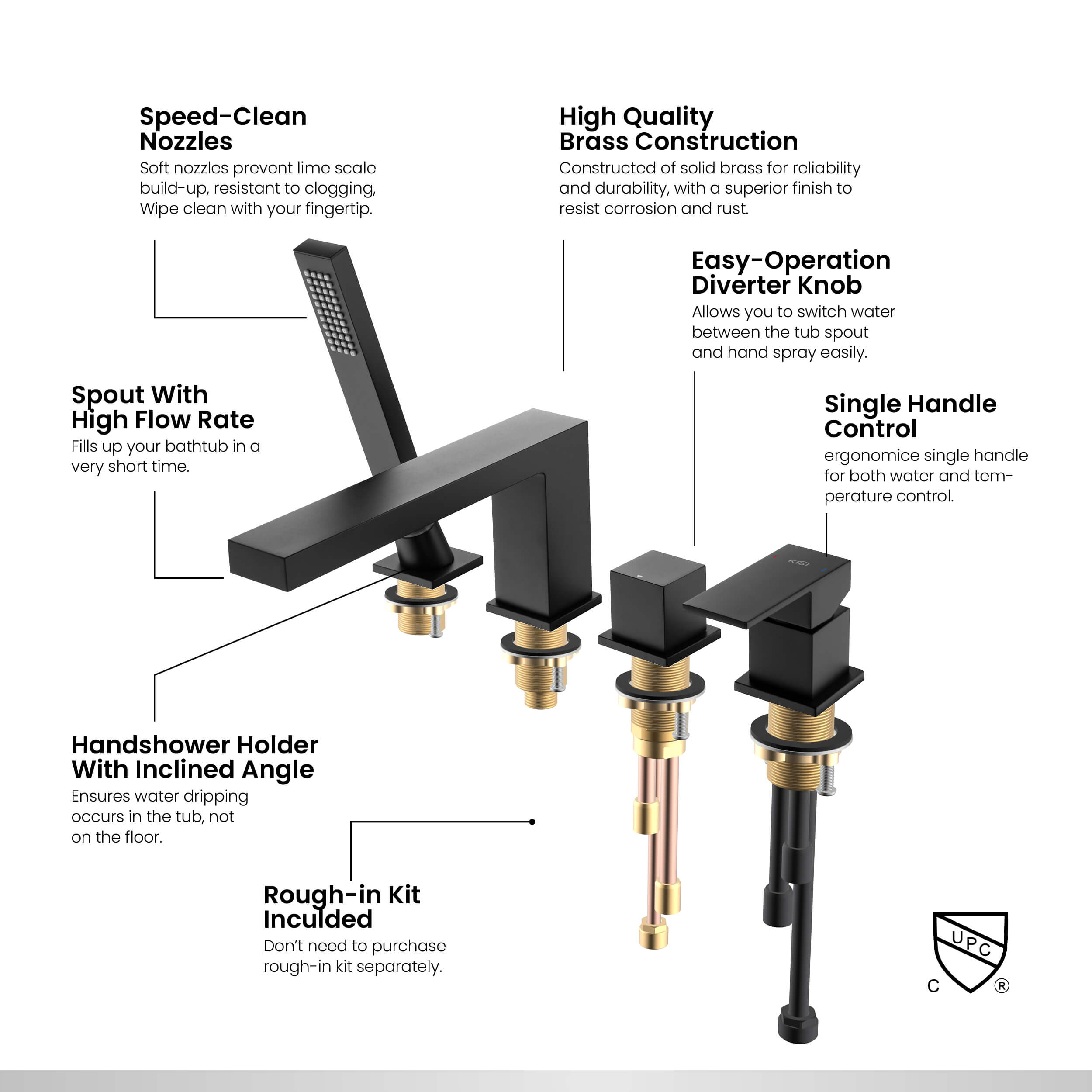 Cube Deck Mounted Bathtub Faucet with Hand Shower KTF3102