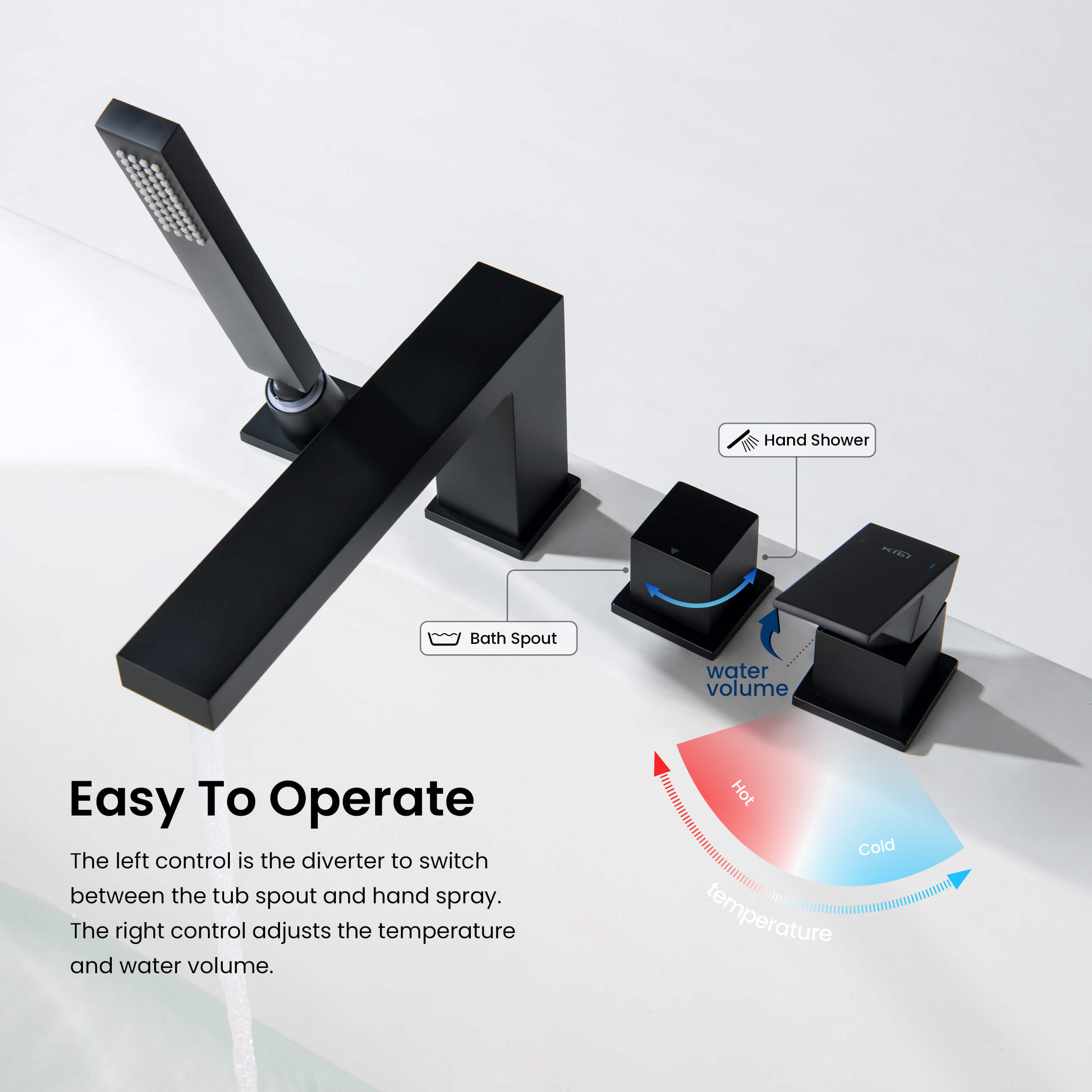 Cube Deck Mounted Bathtub Faucet with Hand Shower KTF3102