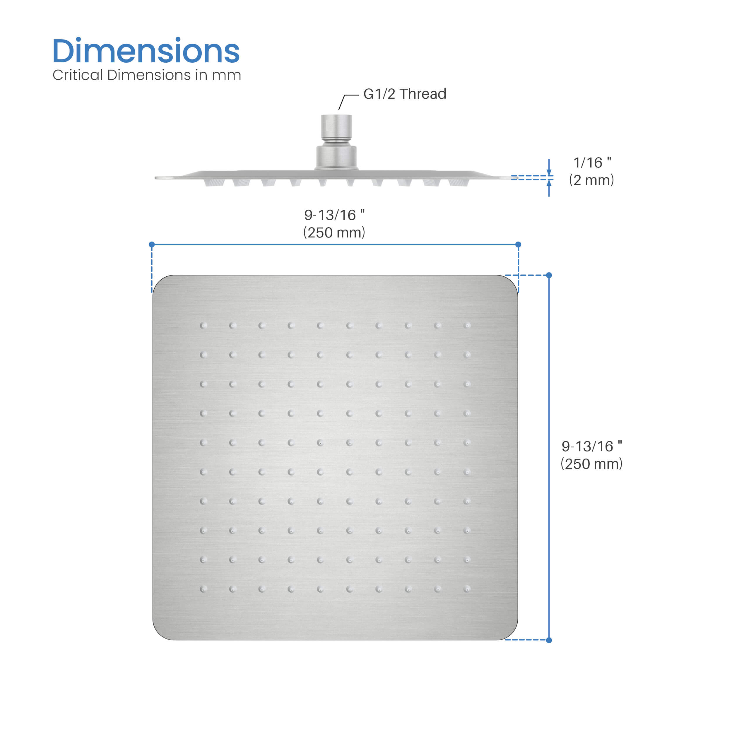 Cube 10" Metal Ultra Thin Profile Rain Shower Head 1.75 GPM SH1003
