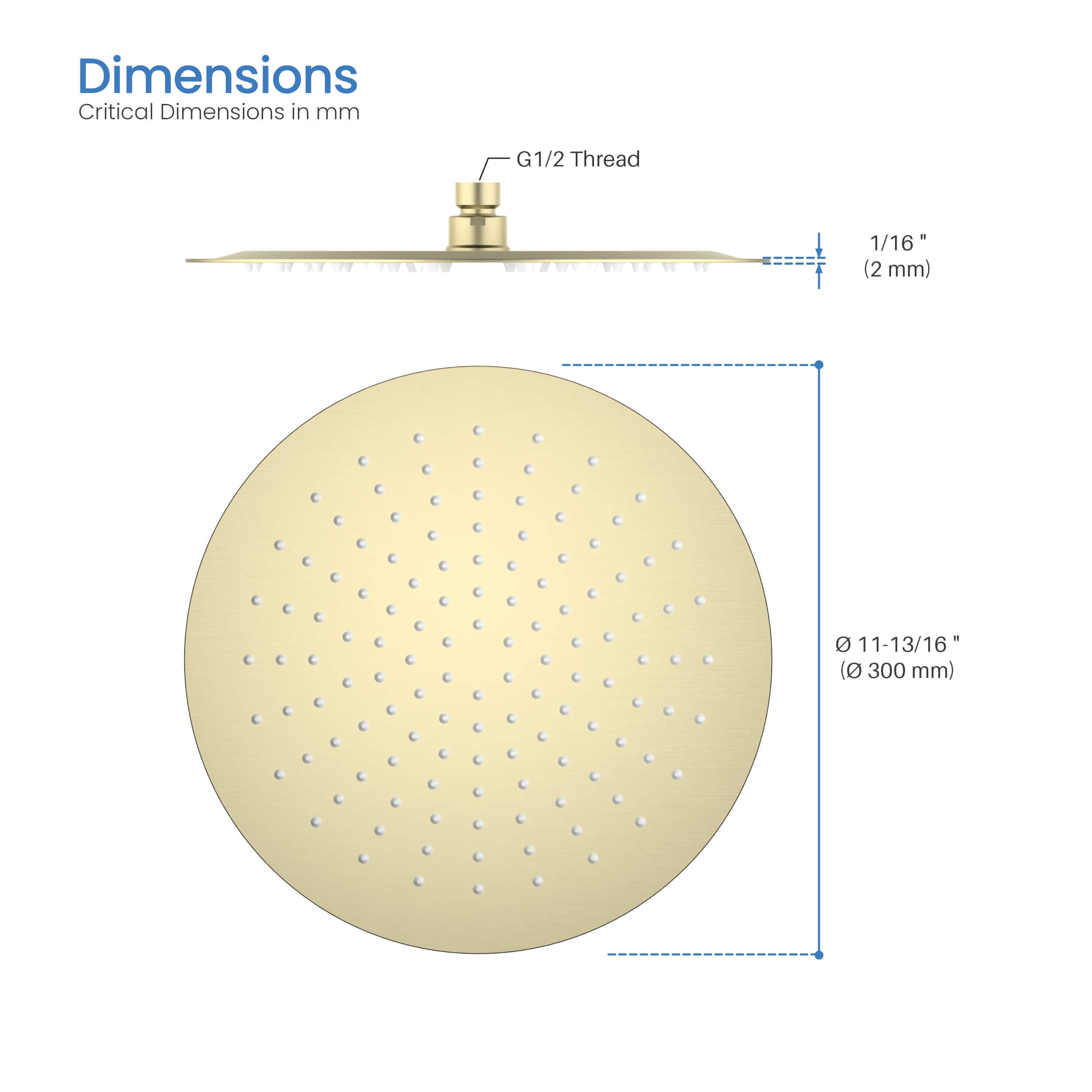 Circular 12" Metal Ultra Thin Profile Rain Shower Head 1.75 GPM SH1201