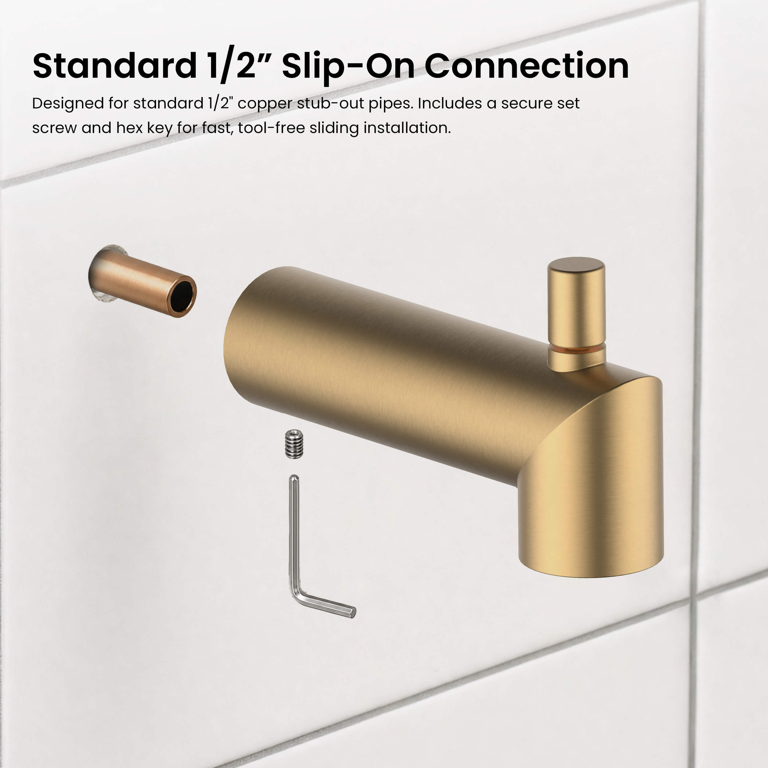 Circular Wall Mounted 1/2" Slip-On Tub Spout with Diverter - TS102
