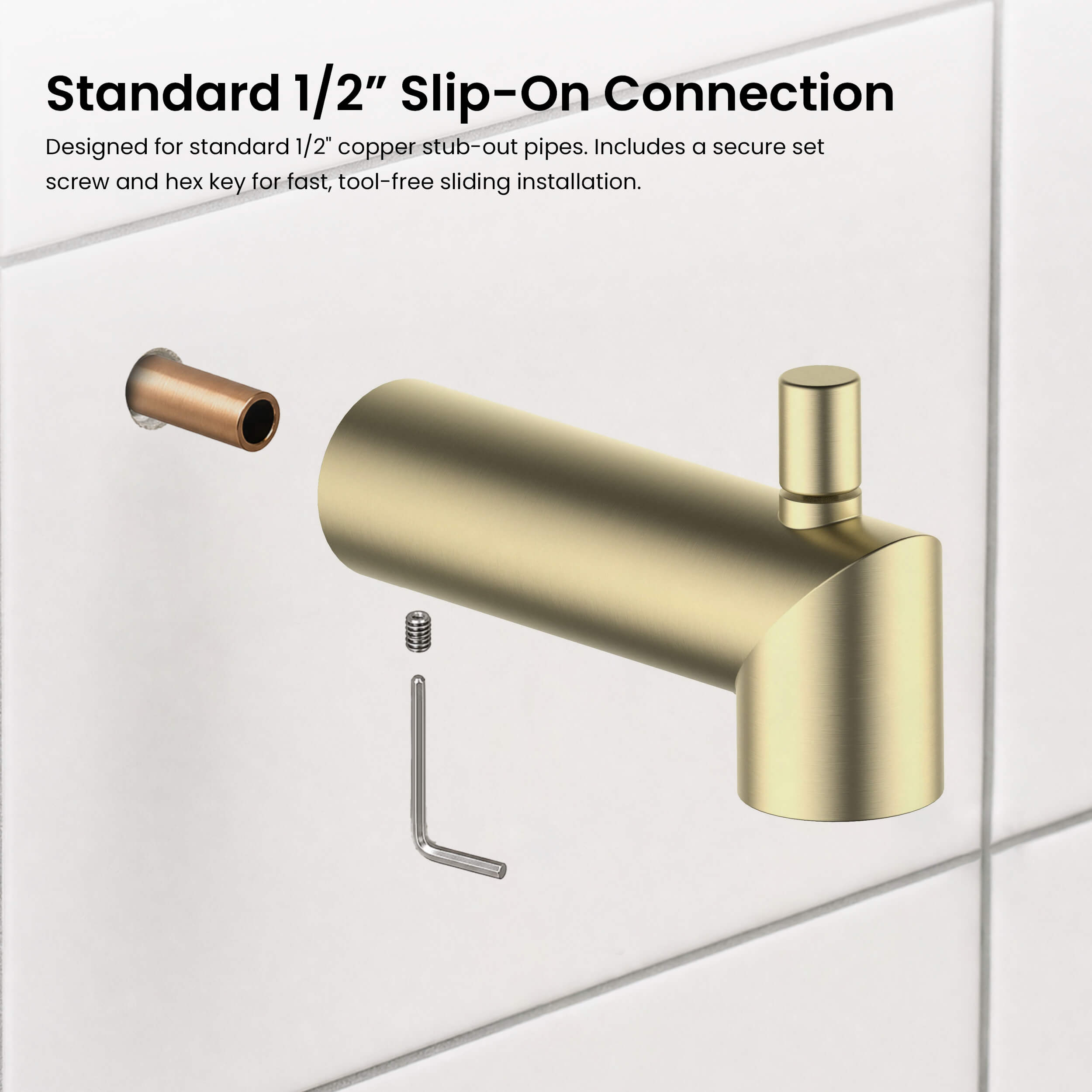 Circular Wall Mounted 1/2" Slip-On Tub Spout with Diverter - TS102