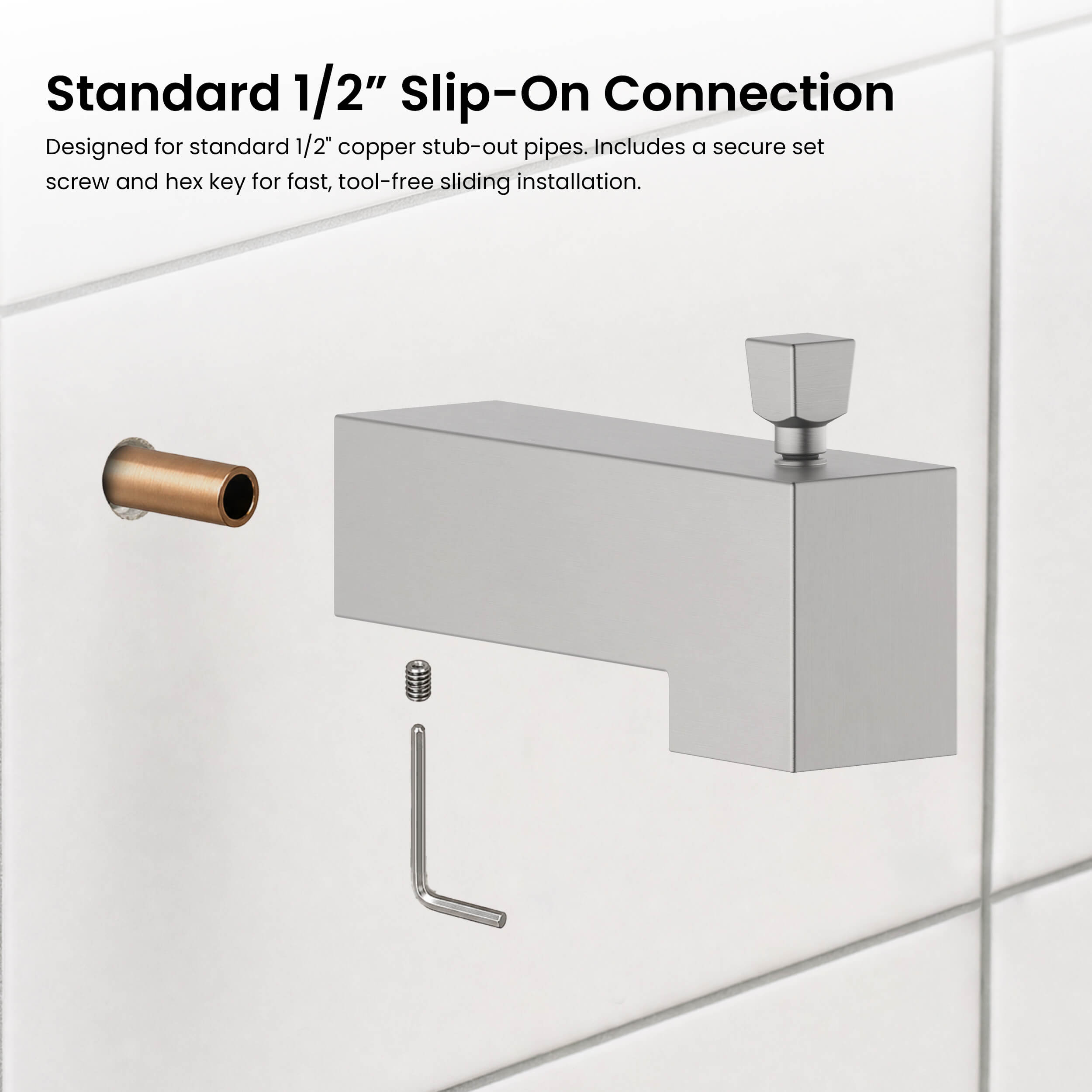 Cube Wall Mounted 1/2" Slip-On Tub Spout with Diverter - TS103