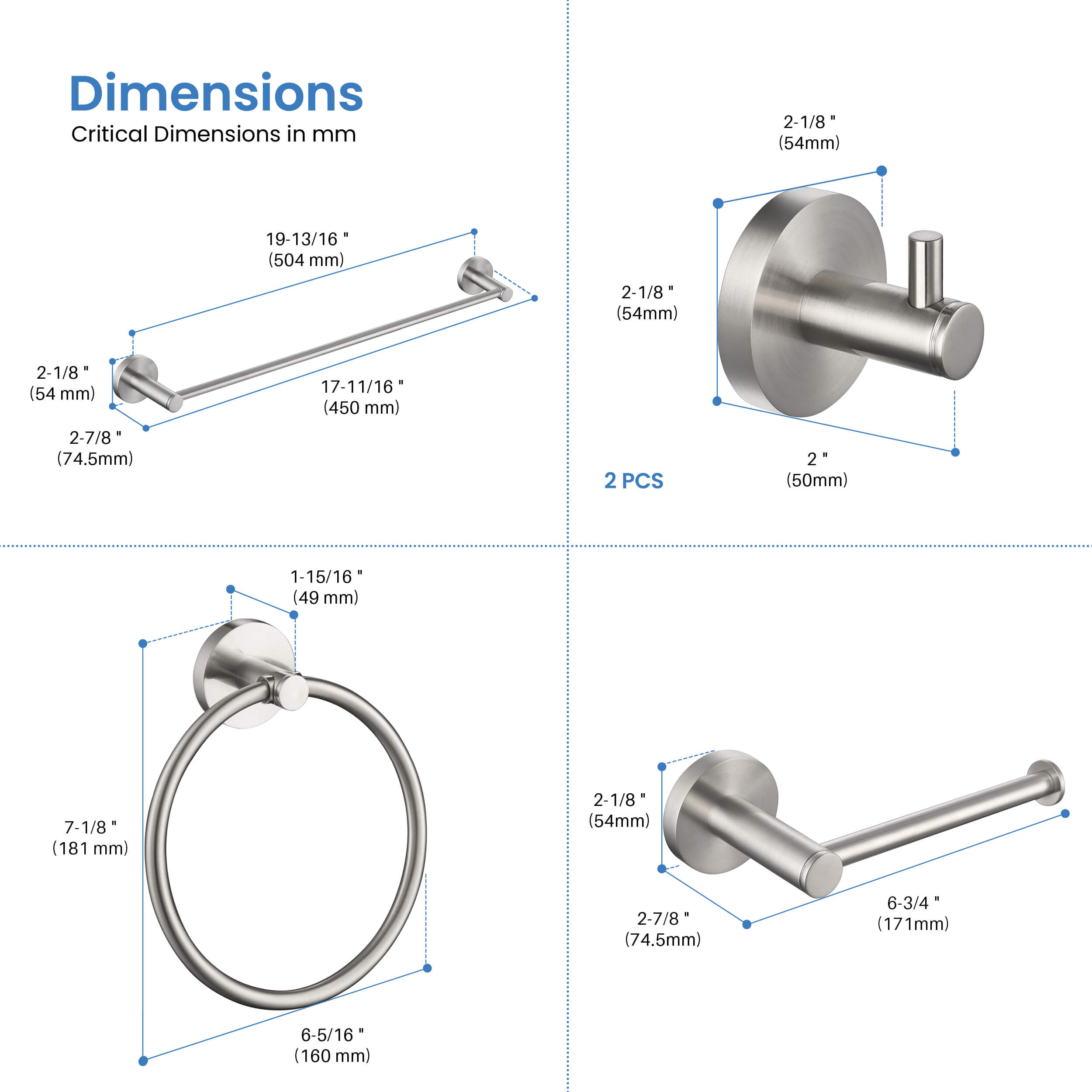 Circular 5-Piece Bathroom Hardware Set - C-KBA14-5-3