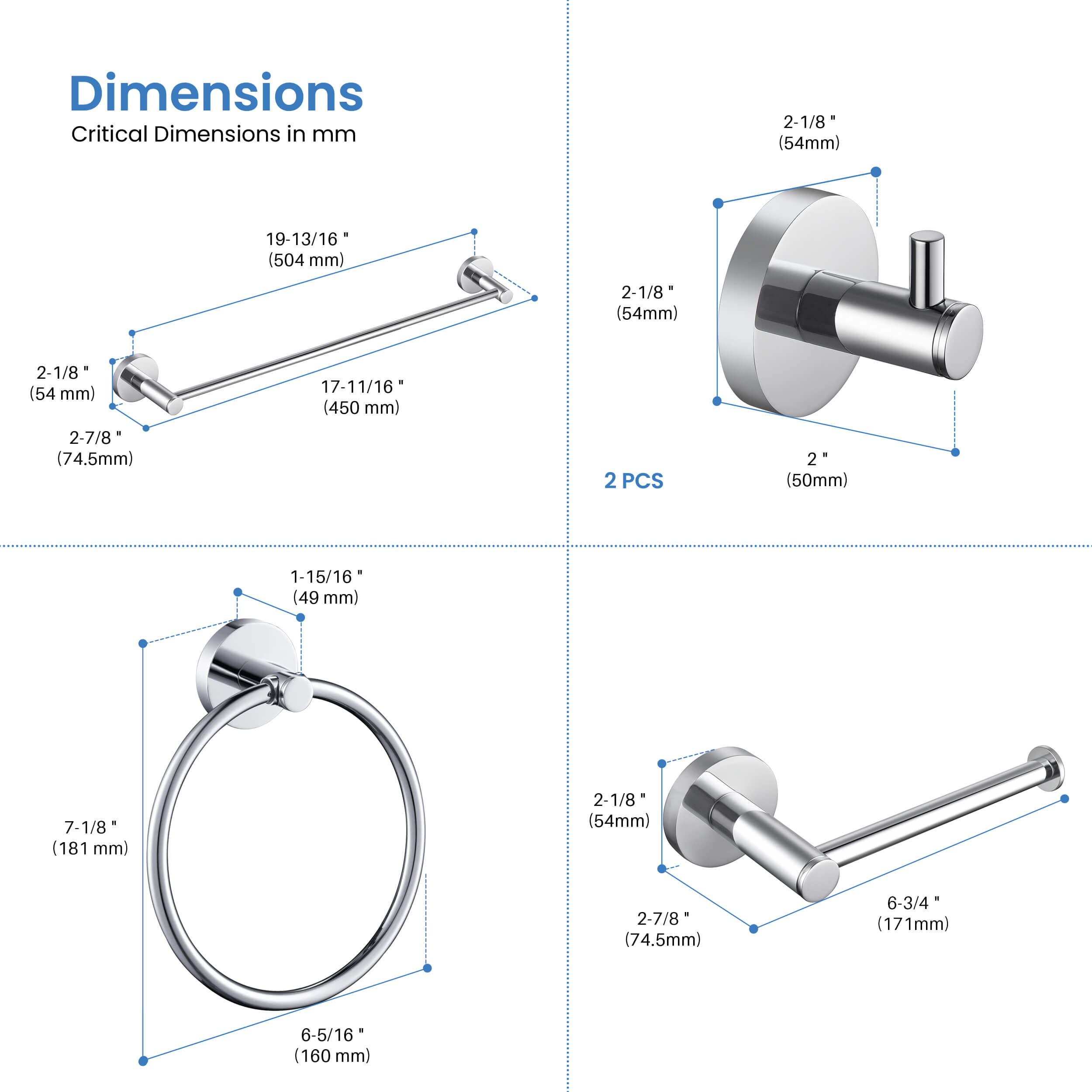 Circular 5-Piece Bathroom Hardware Set - C-KBA14-5-3