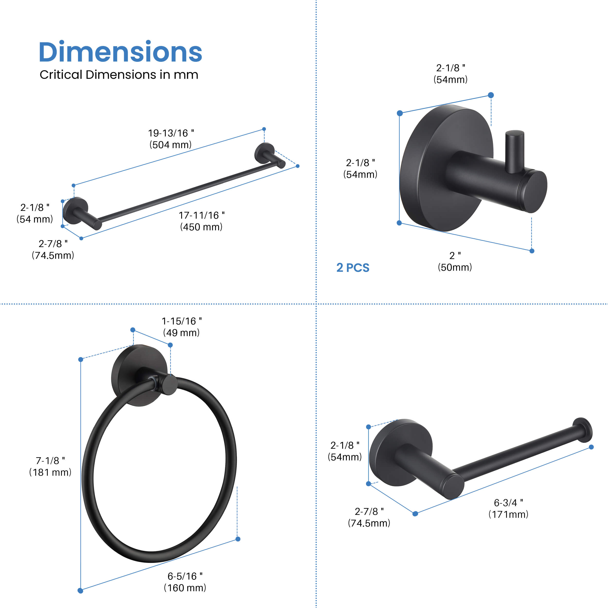 Circular 5-Piece Bathroom Hardware Set - C-KBA14-5-3