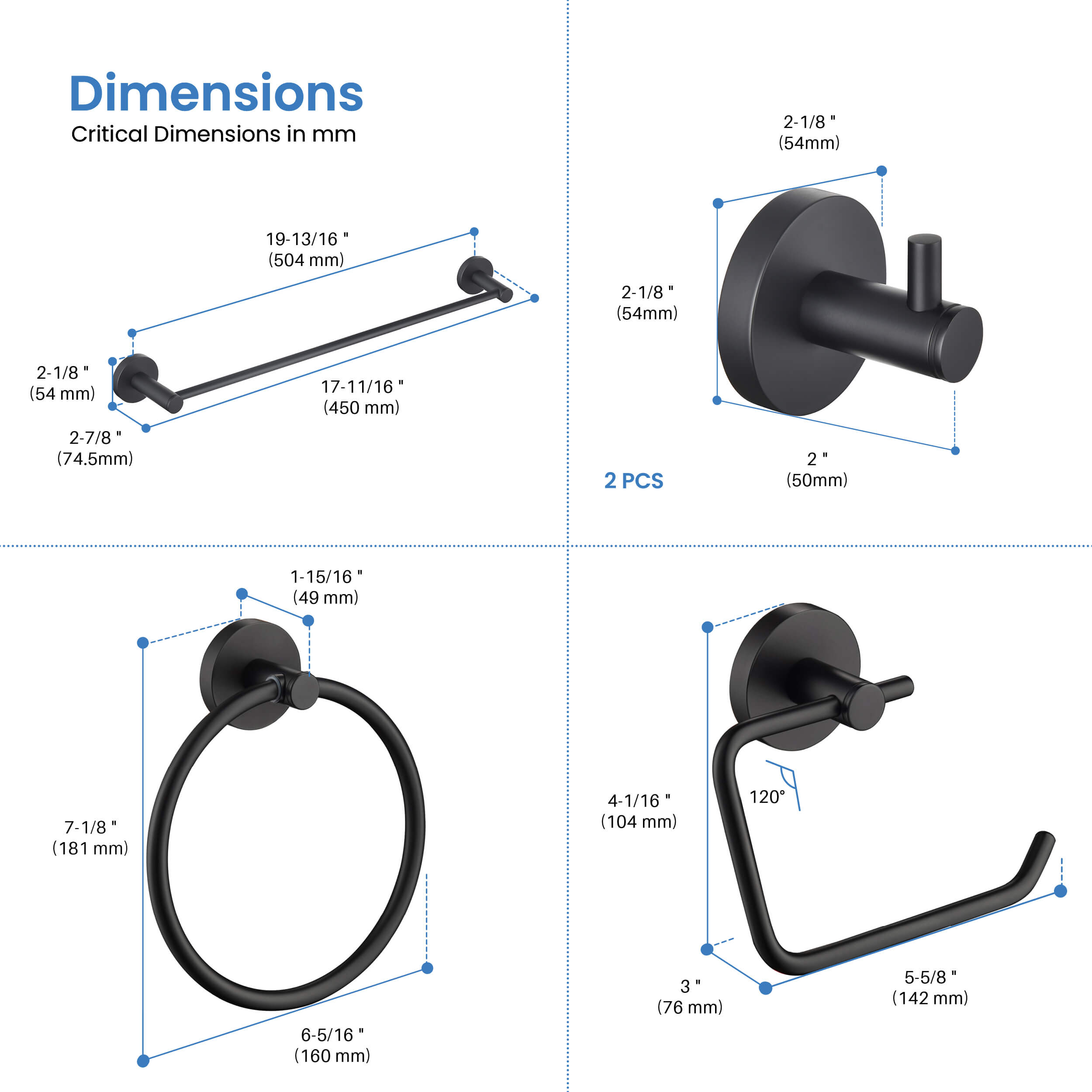 Circular 5-Piece Bathroom Hardware Set - C-KBA14-5-4