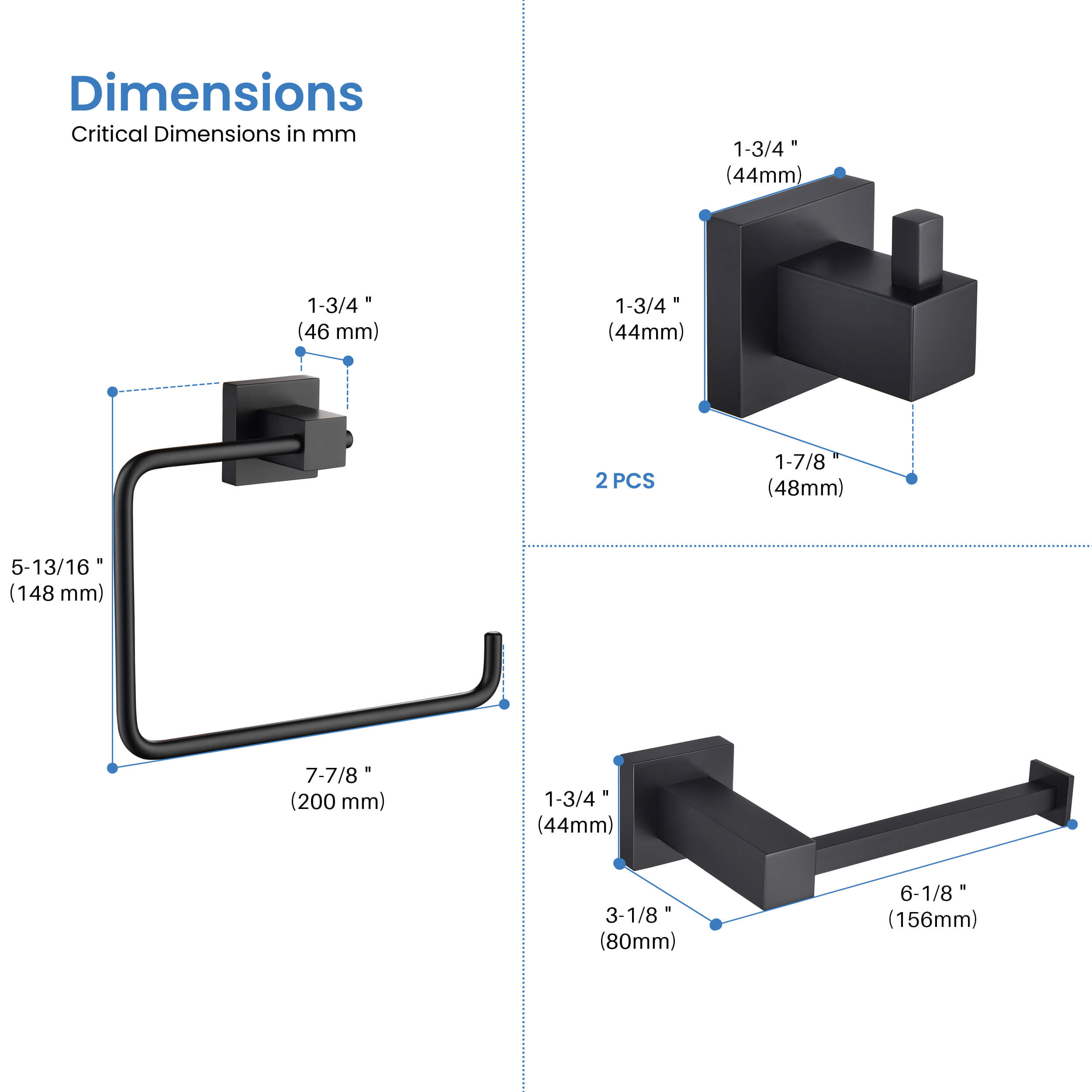 Cube 4-Piece Bathroom Hardware Set - C-KBA15-4-1