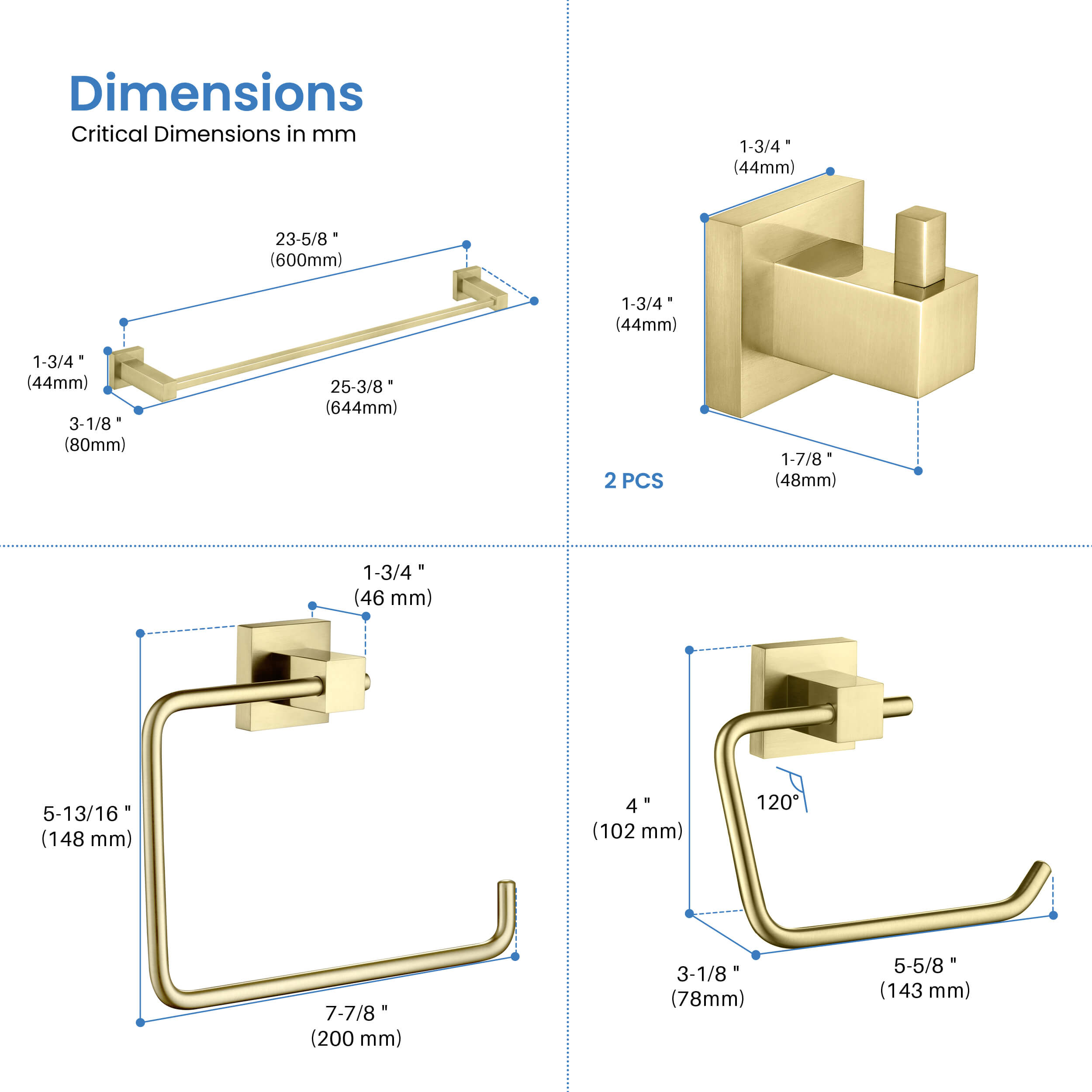 Cube 5-Piece Bathroom Hardware Set - C-KBA15-5-2