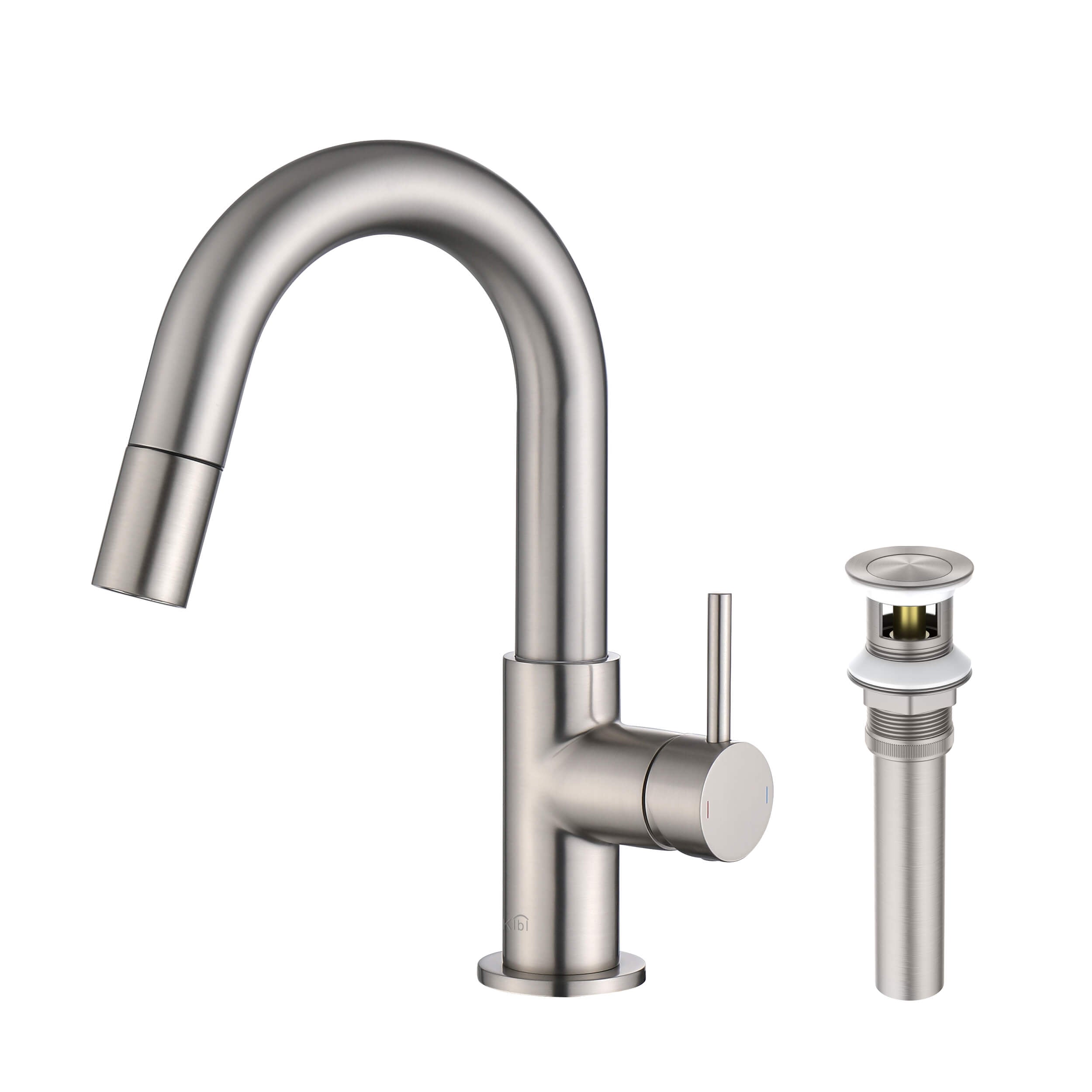 Circular Single Handle High-Arc Pull Down Sprayer Bathroom Vanity Sink Faucet - C-KBF1077